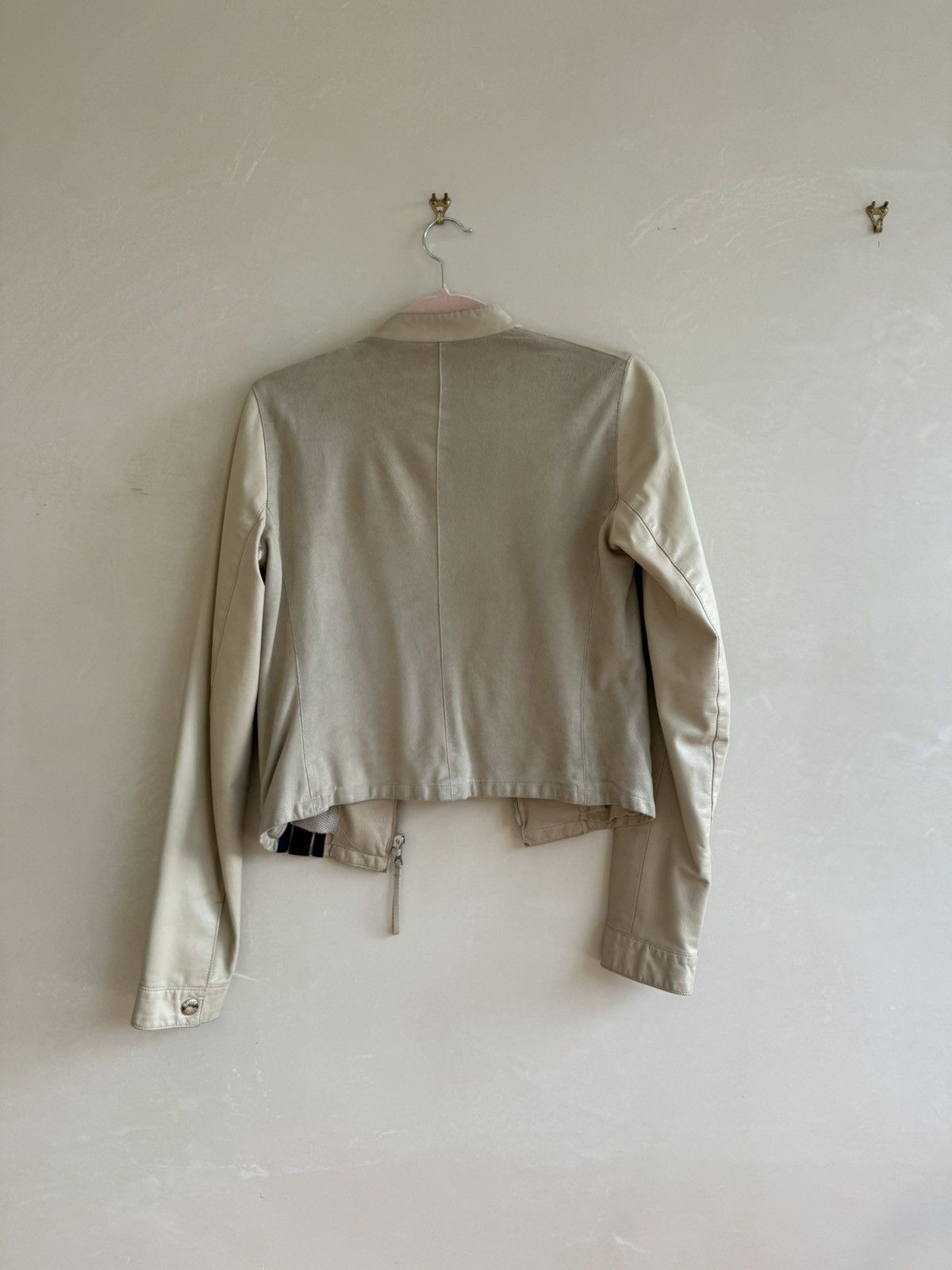 Prada PRADA Sport Linea Rossa Cream Leather Moto Jacket Size XS / US 0-2 / IT 36-38 - 4 Thumbnail