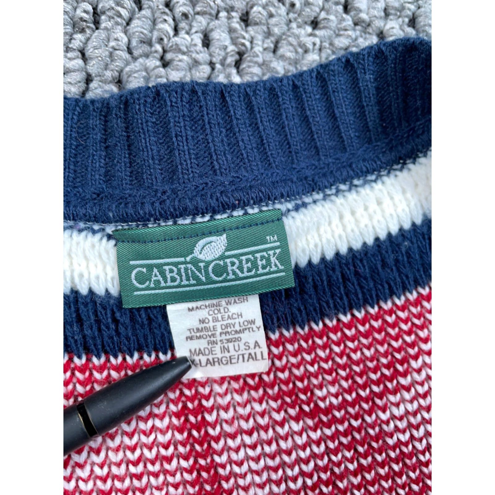 All Blues VINTAGE Cabin Creek Geometric Cardigan Sweater Women's XL Tall Blue Red Chunky Knit Preppy Size XL / US 12-14 / IT 48-50 - 3 Thumbnail