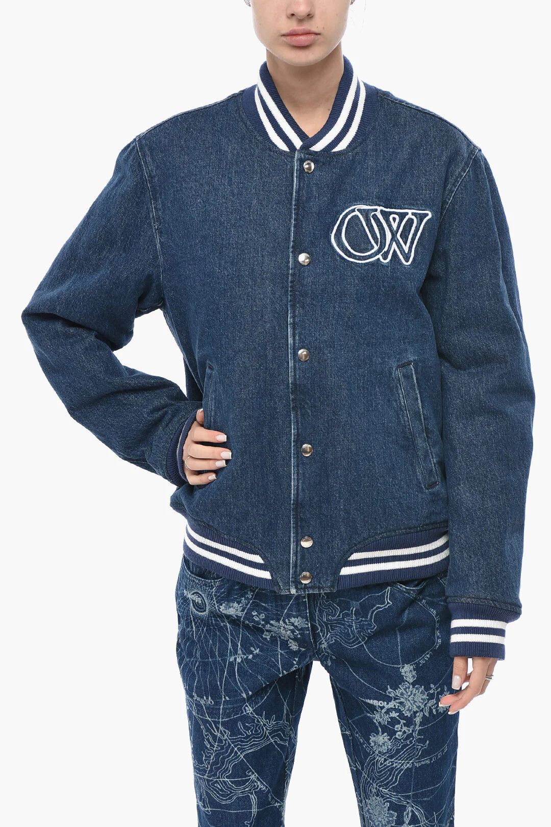 Off-White og1mm0426 Denim Bomber Jacket in Blue Size XS / US 0-2 / IT 36-38 - 2 Thumbnail