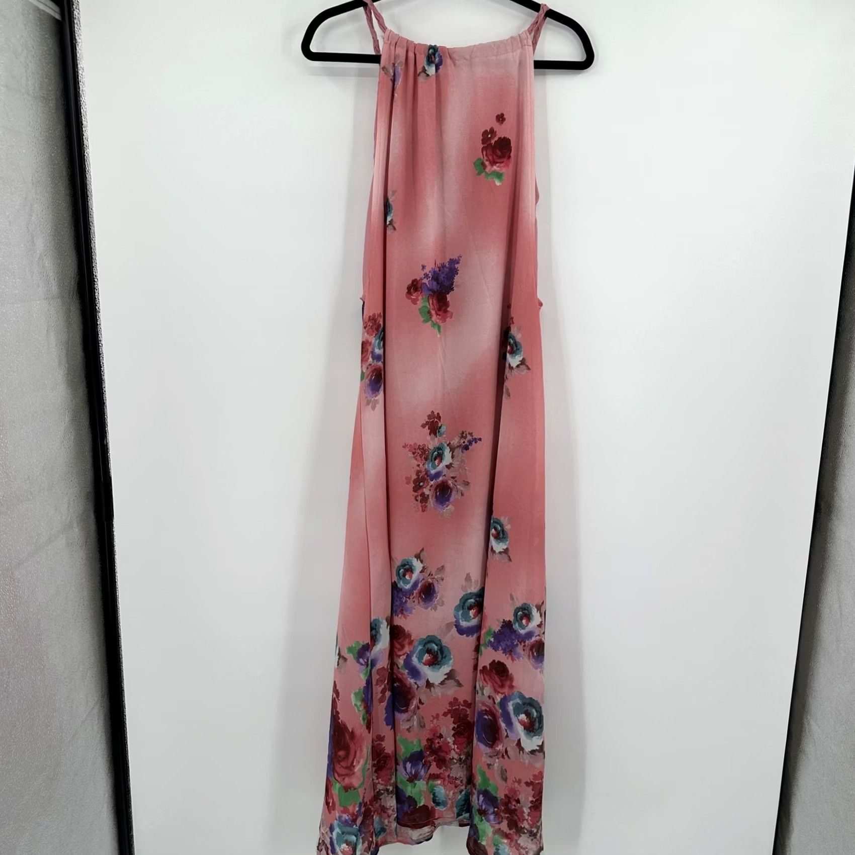 Vintage By Deep Los Angeles Floral Maxi Dress Womens M Pink Halter Braided Straps Size M / US 6-8 / IT 42-44 - 6 Thumbnail