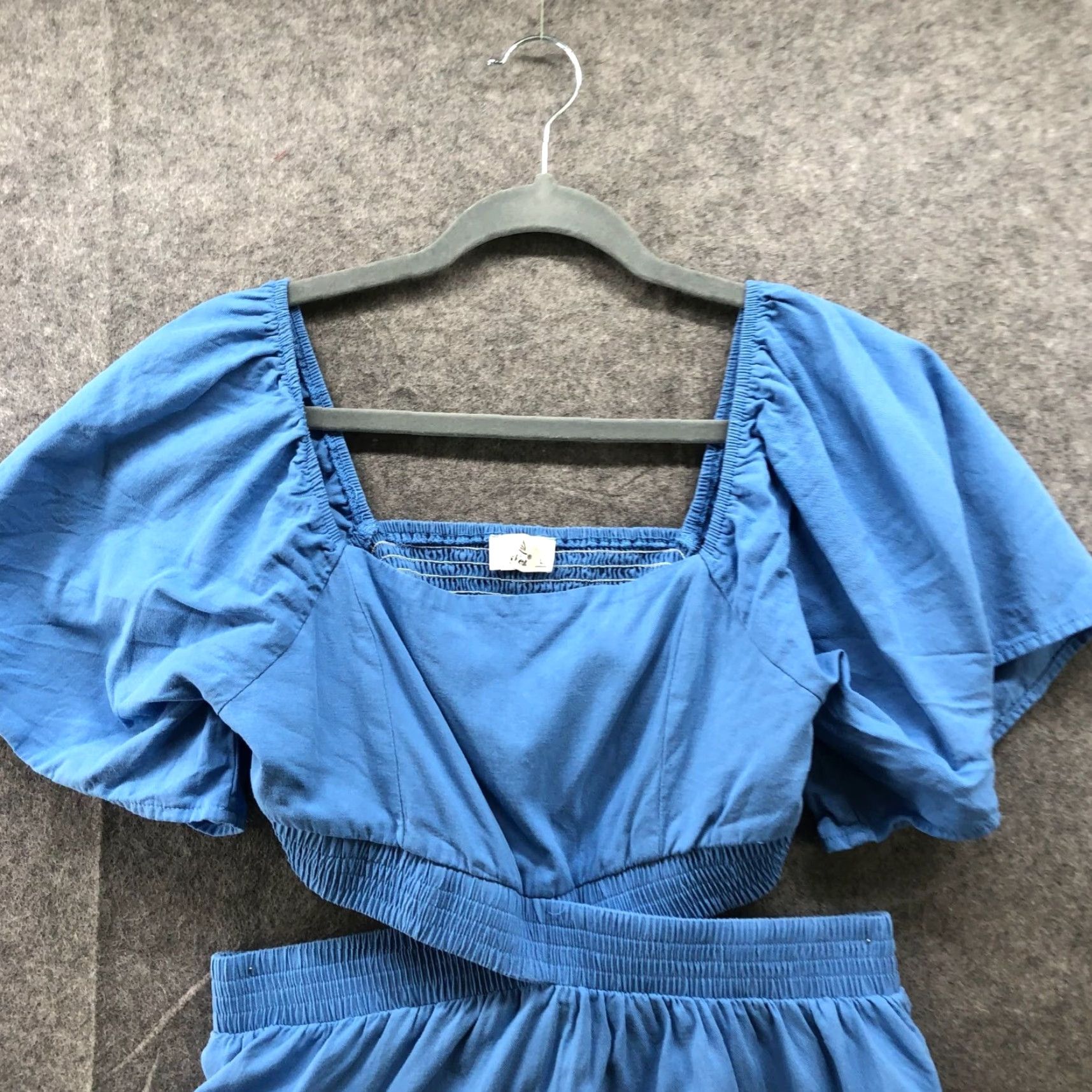 Velvet VINTAGE Shy Velvet Mini Dress Cut Out Tiered Women’s L Blue Square Neck Short Sleeve Bohemian Beach Size 36" / US 14 / IT 50 - 3 Thumbnail