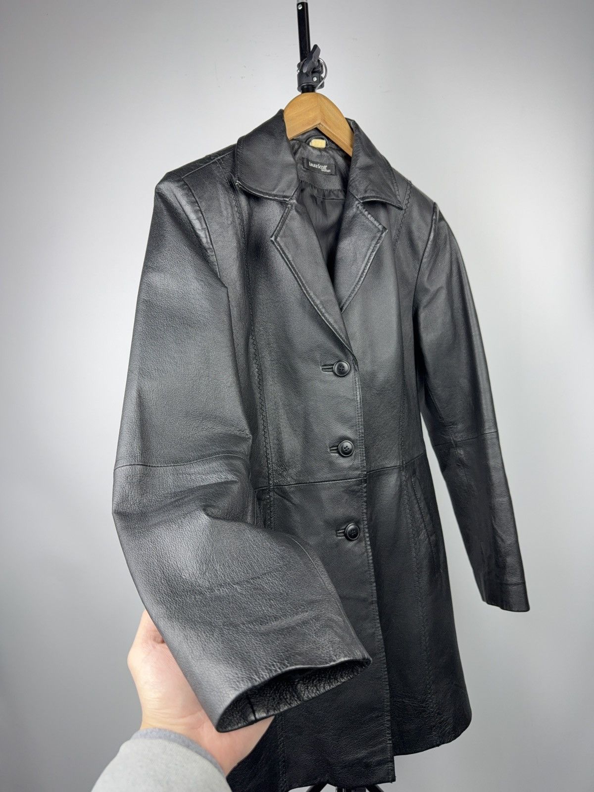 Genuine Leather Vintage 90s Japanese Avant Garde Black Real Leather Coat M Size M / US 6-8 / IT 42-44 - 6 Thumbnail