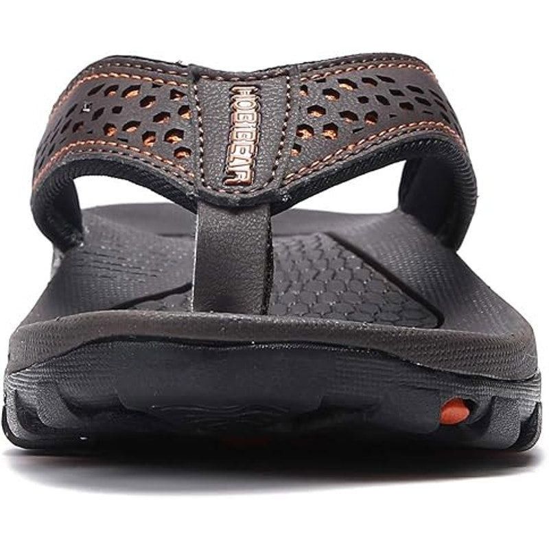 Other Hobibear Men's Size 14 Brown Orange Faux Leather Flip Flops Size US 14 / EU 47 - 3 Thumbnail