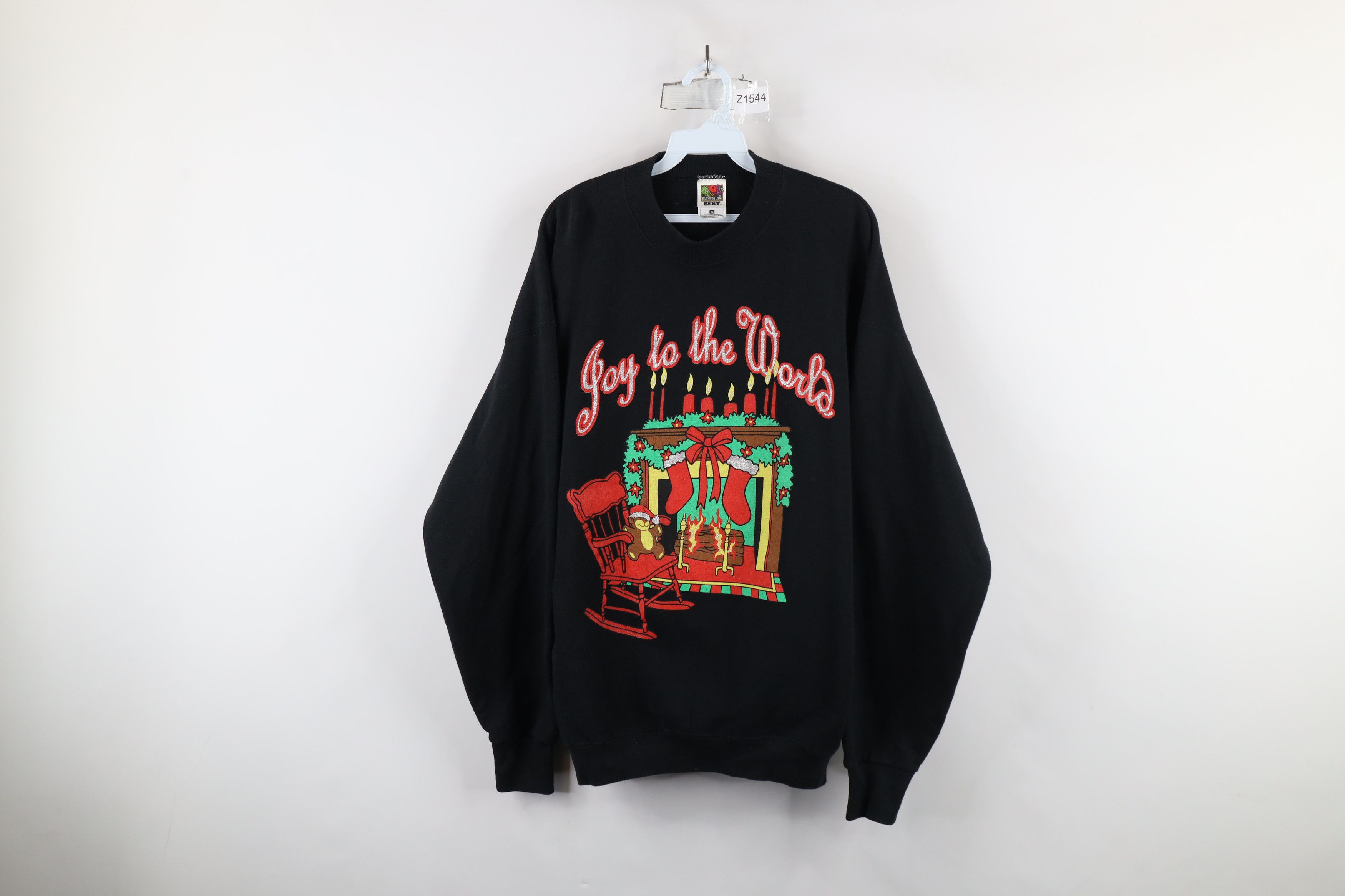Vintage Vintage 90s Streetwear Joy To the World Christmas Sweatshirt Size XL / US 12-14 / IT 48-50 - 1 Thumbnail