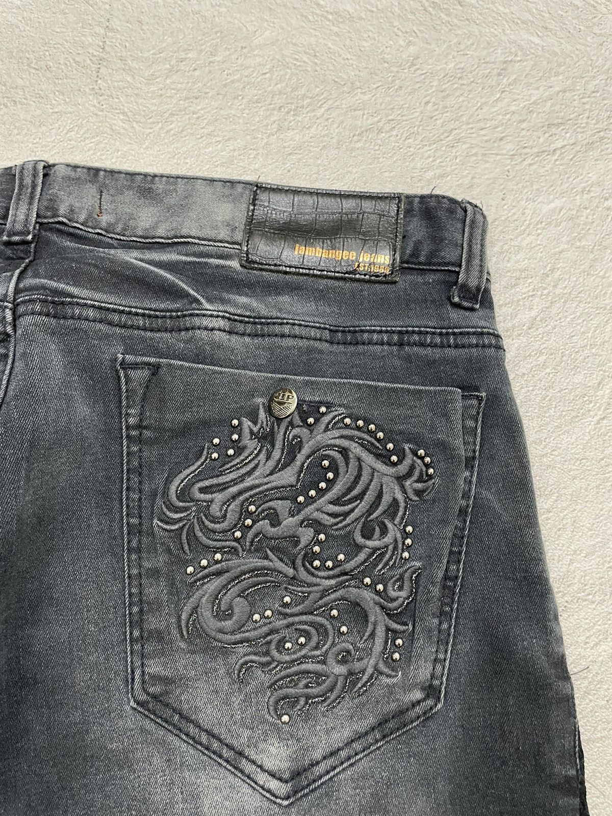 Japanese Brand 00s Jambangee Studed Denim Embroidered Skull Wash Jeans Y2K Size US 35 - 7 Thumbnail