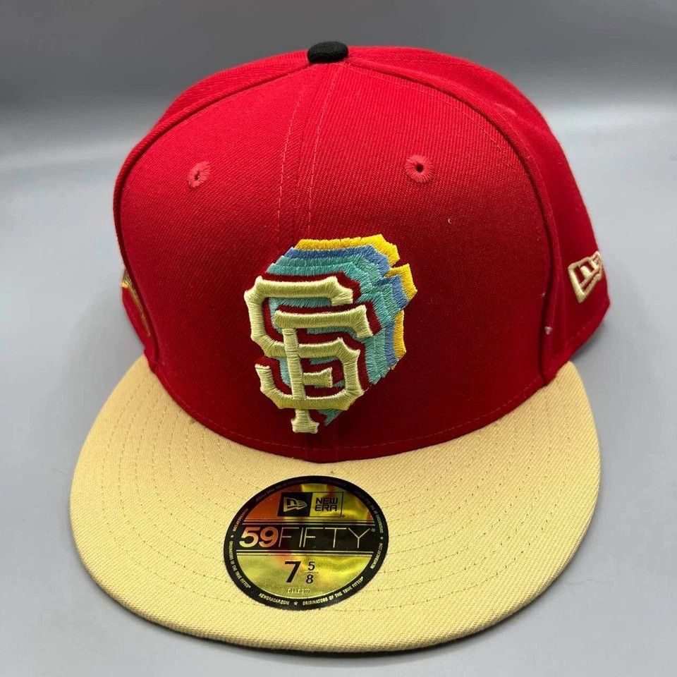 New Era San Francisco Giants Hat Men 7 5/8 Red Yellow MLB Fitted Cap Size ONE SIZE - 3 Thumbnail