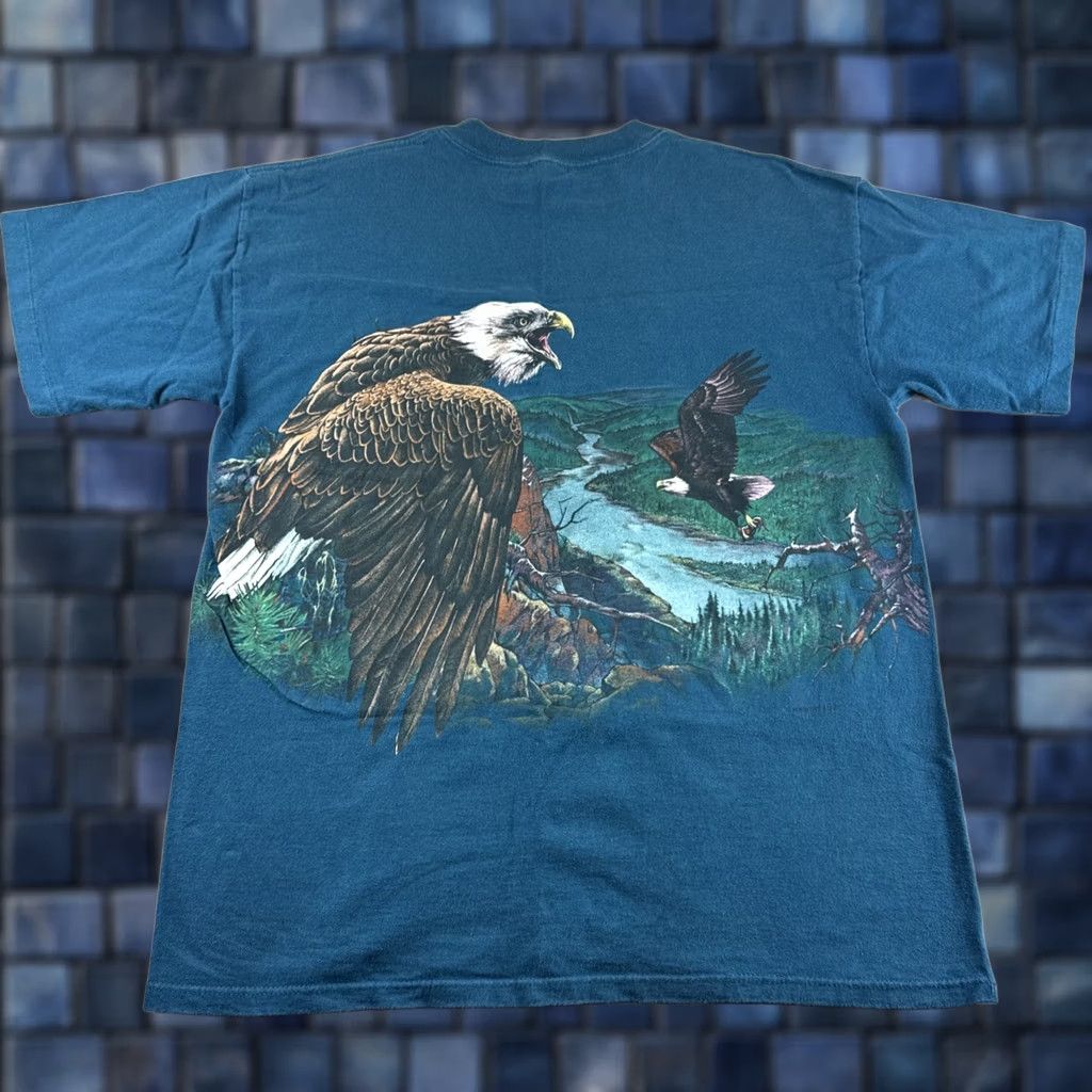Vintage VINTAGE H.L. Miller Total Tee Shirt Adult L Blue 90s Nature USA Bald Eagle Logo 1990s Men Shirt Size US L / EU 52-54 / 3 - 1 Thumbnail
