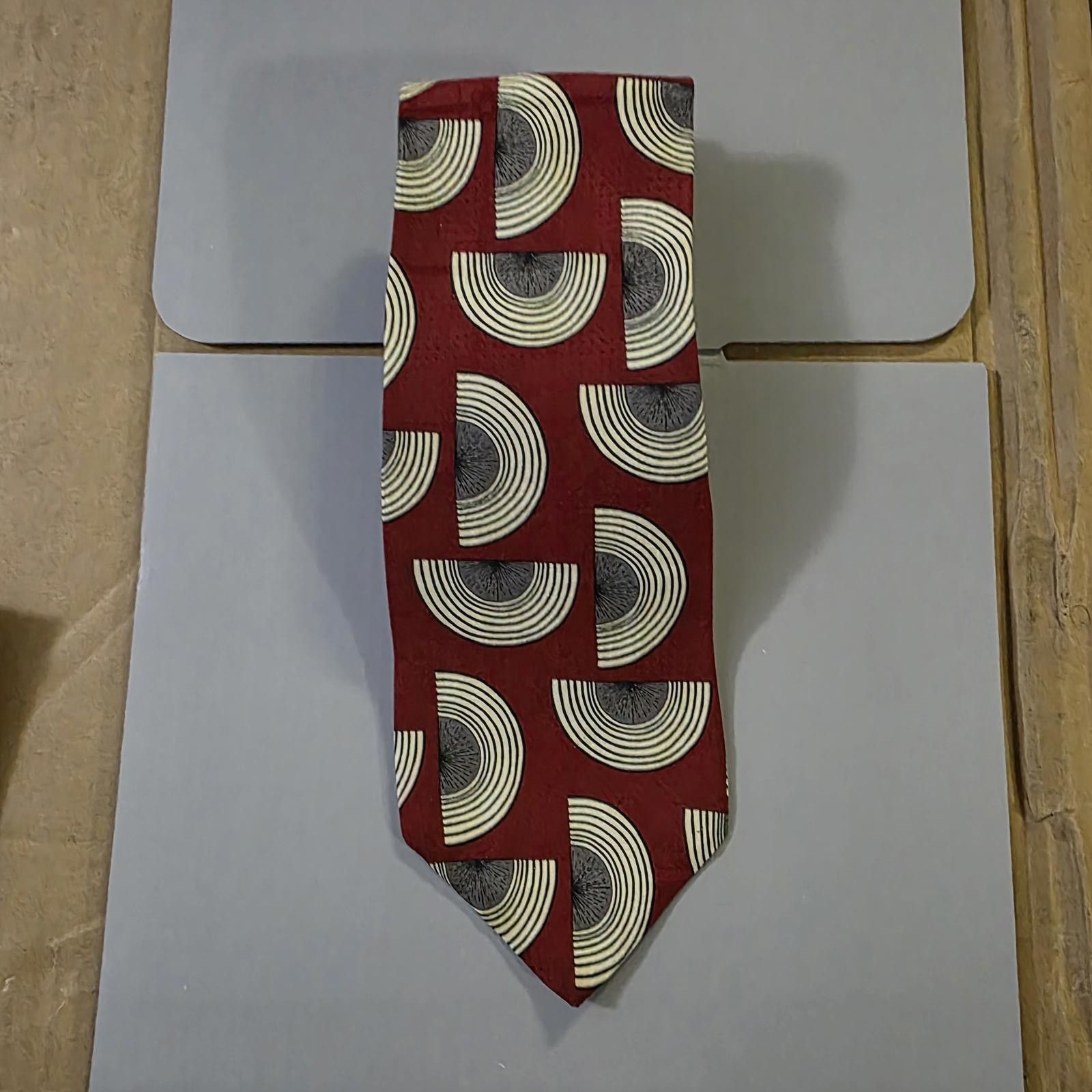 Tom James Tom James Men's Red Geometric Pattern Silk Tie Size ONE SIZE - 1 Thumbnail