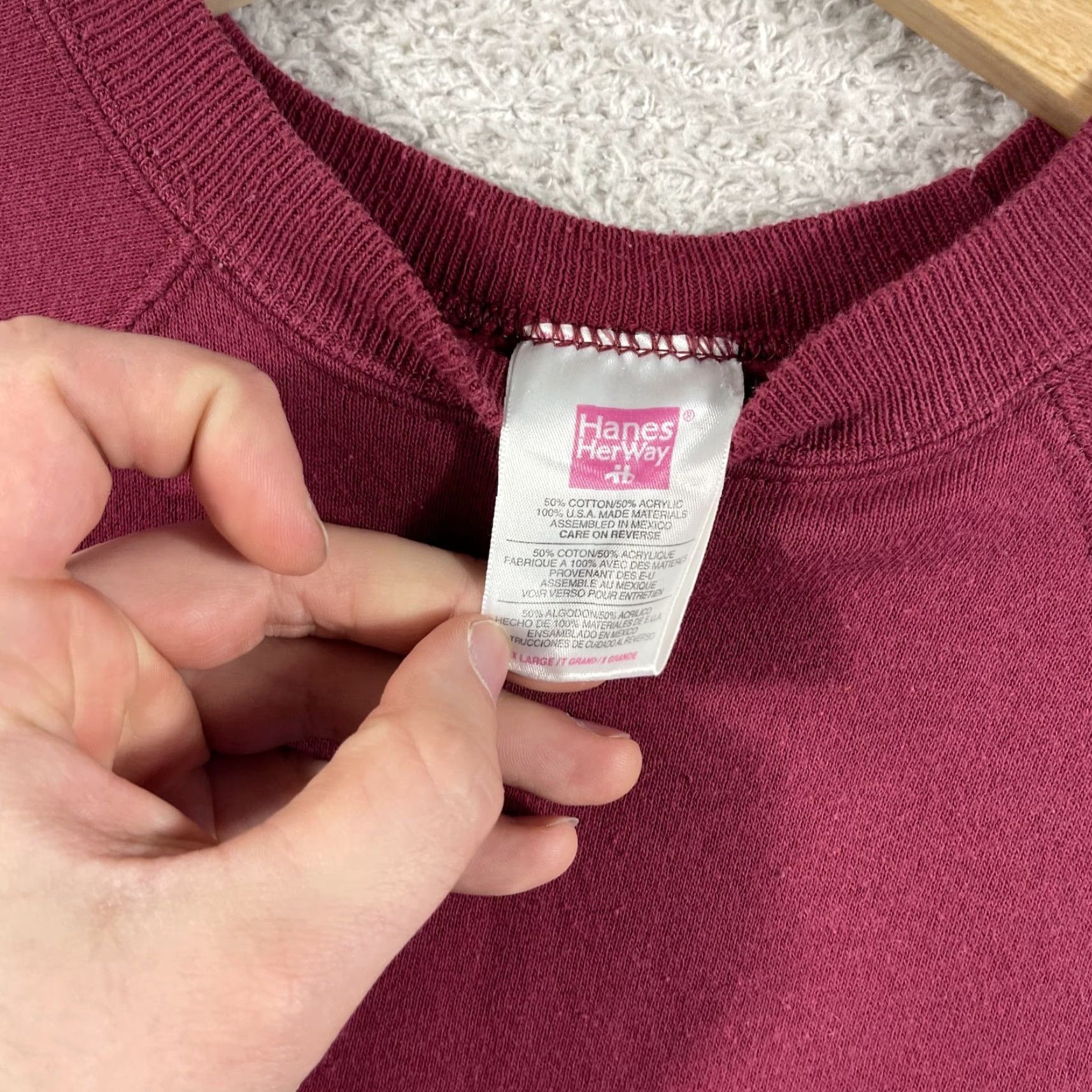 Hanes VINTAGE Hanes Sweatshirt Crewneck Raglan Women XL Red Burgundy 90s Y2K Crew Neck Pullover Activewear Women Size XL / US 12-14 / IT 48-50 - 3 Thumbnail