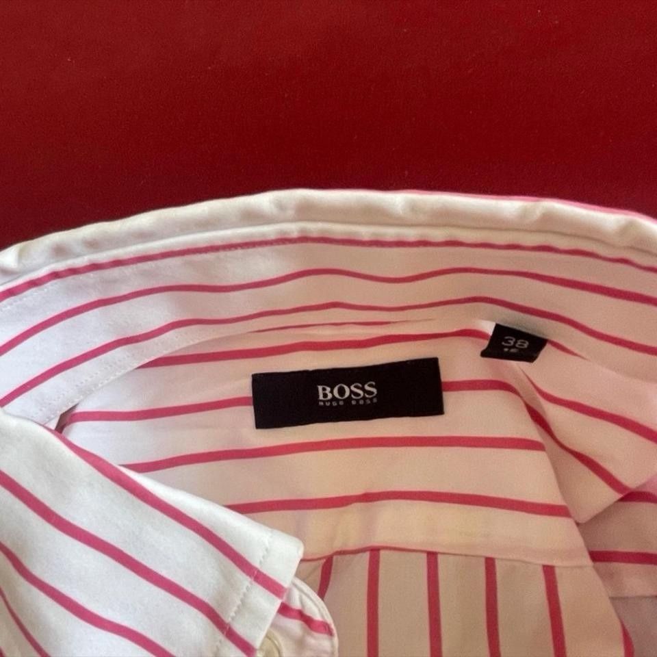 Hugo Boss BOSS Mens Shirt Short Sleeve White Striped Cotton Size 38 Size US M / EU 48-50 / 2 - 3 Thumbnail