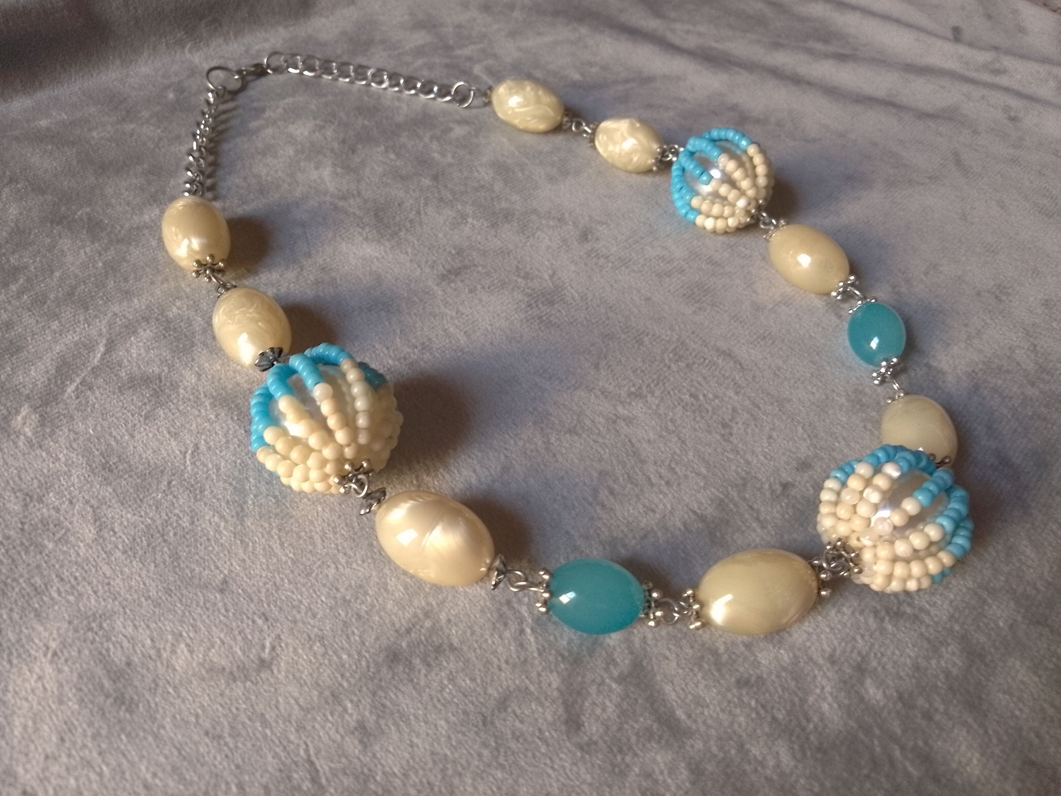Handmade Necklace Vintage Pearls Blue Crystal+ Coated Pearls Size ONE SIZE - 6 Thumbnail