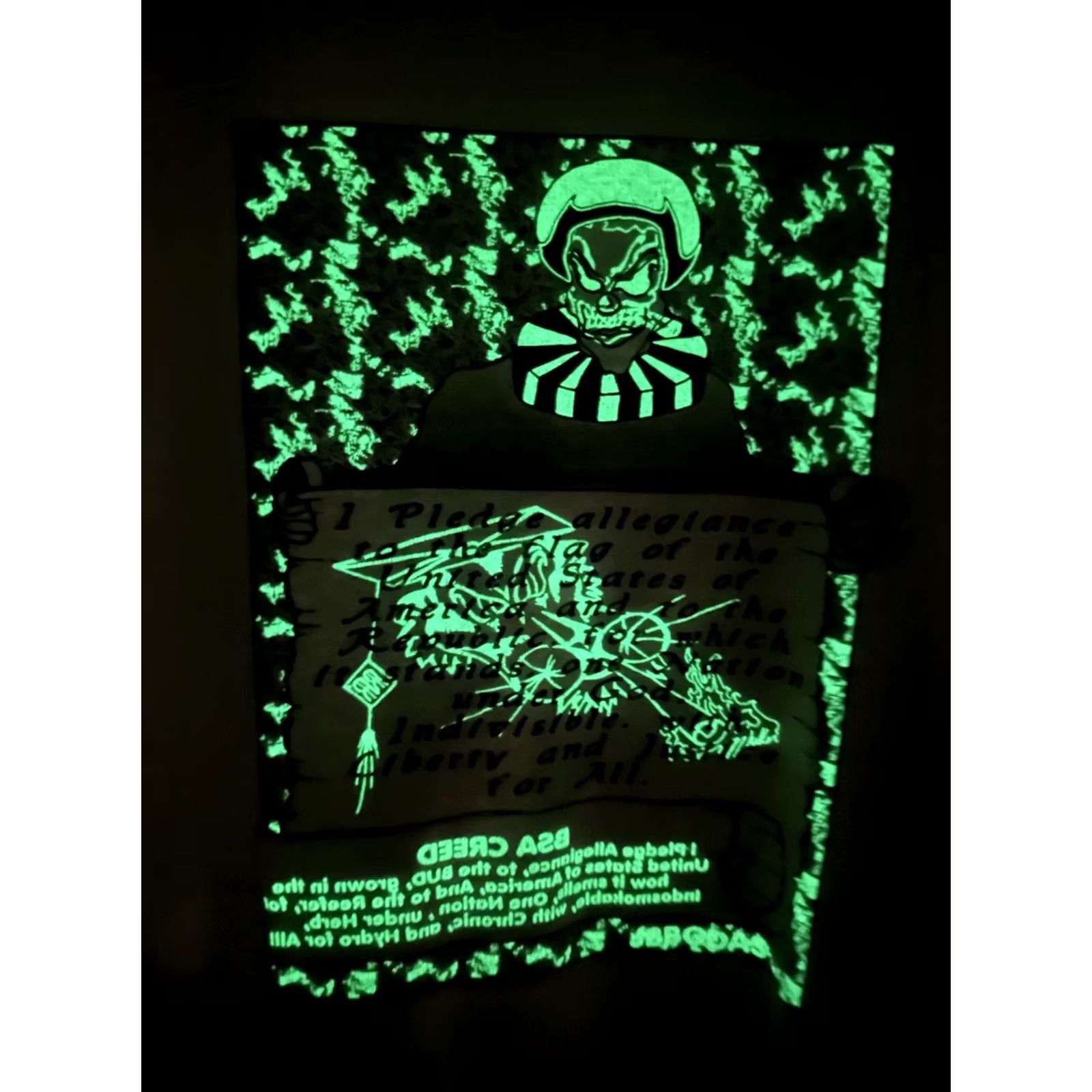 Hanes VINTAGE Pledge Allegiance to the Flag Glow In The Dark Hidden Weed Clown T-Shirt L Size US L / EU 52-54 / 3 - 2 Thumbnail
