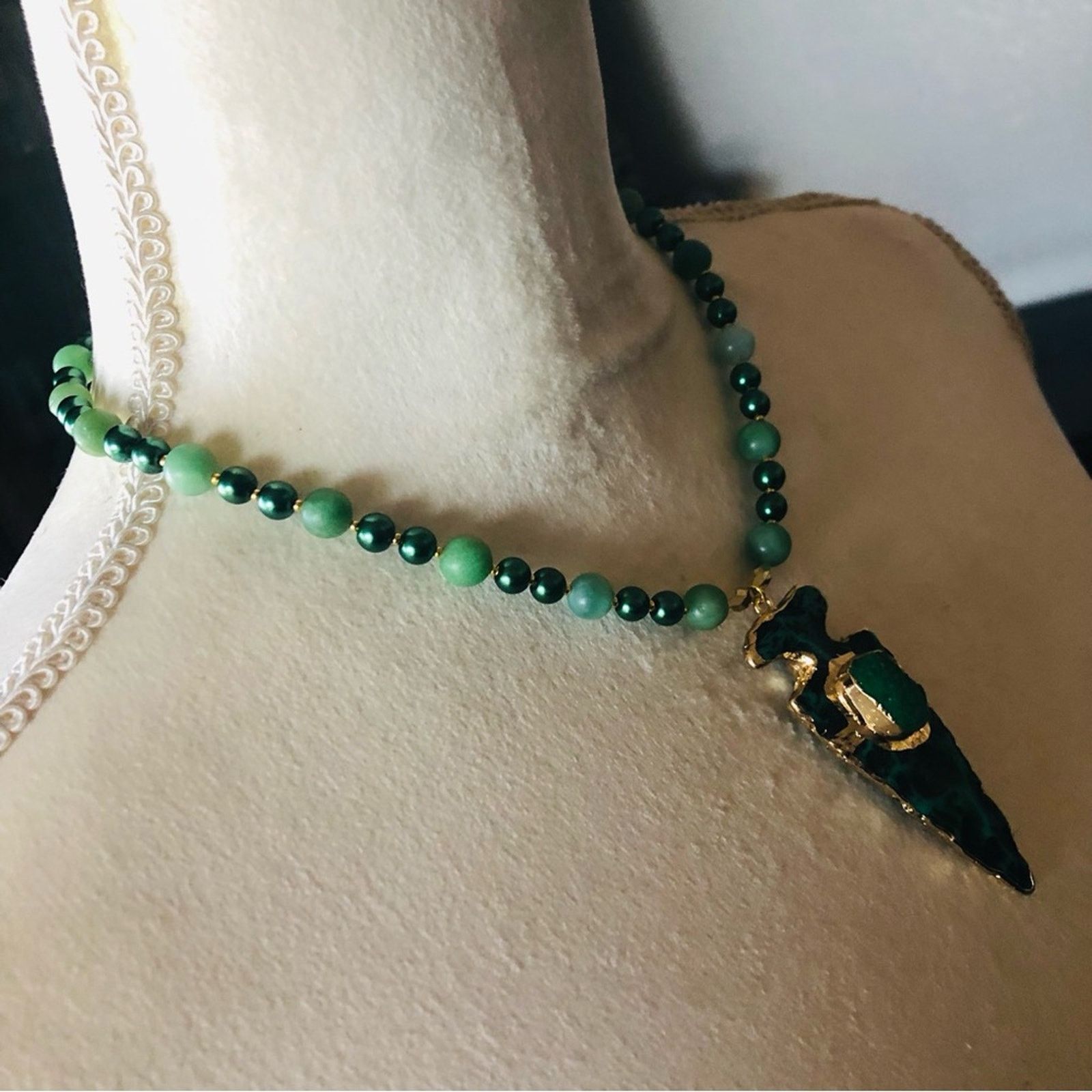 Handmade Handcrafted repurpose drusy ox arrowhead Pearl necklace Size ONE SIZE - 4 Thumbnail