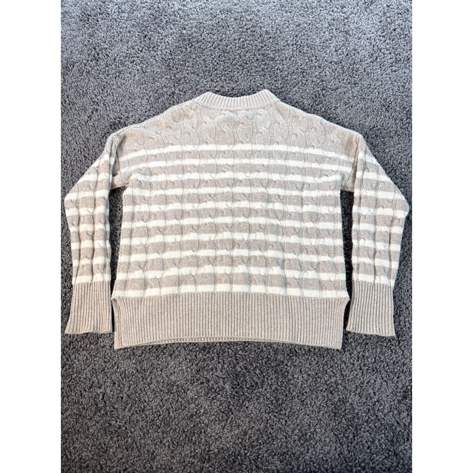 La Ligne La Ligne Sweater Womens Small Wool Cashmere Striped Beige Cable Knit Chunky Size S / US 4 / IT 40 - 6 Thumbnail