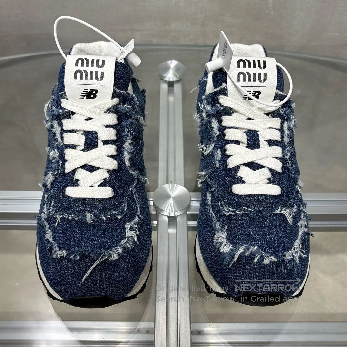 Miu Miu Miu Miu X NB 574 Blue Damaged Jeans Sports Shoes Size US 6 / IT 36 - 2 Thumbnail