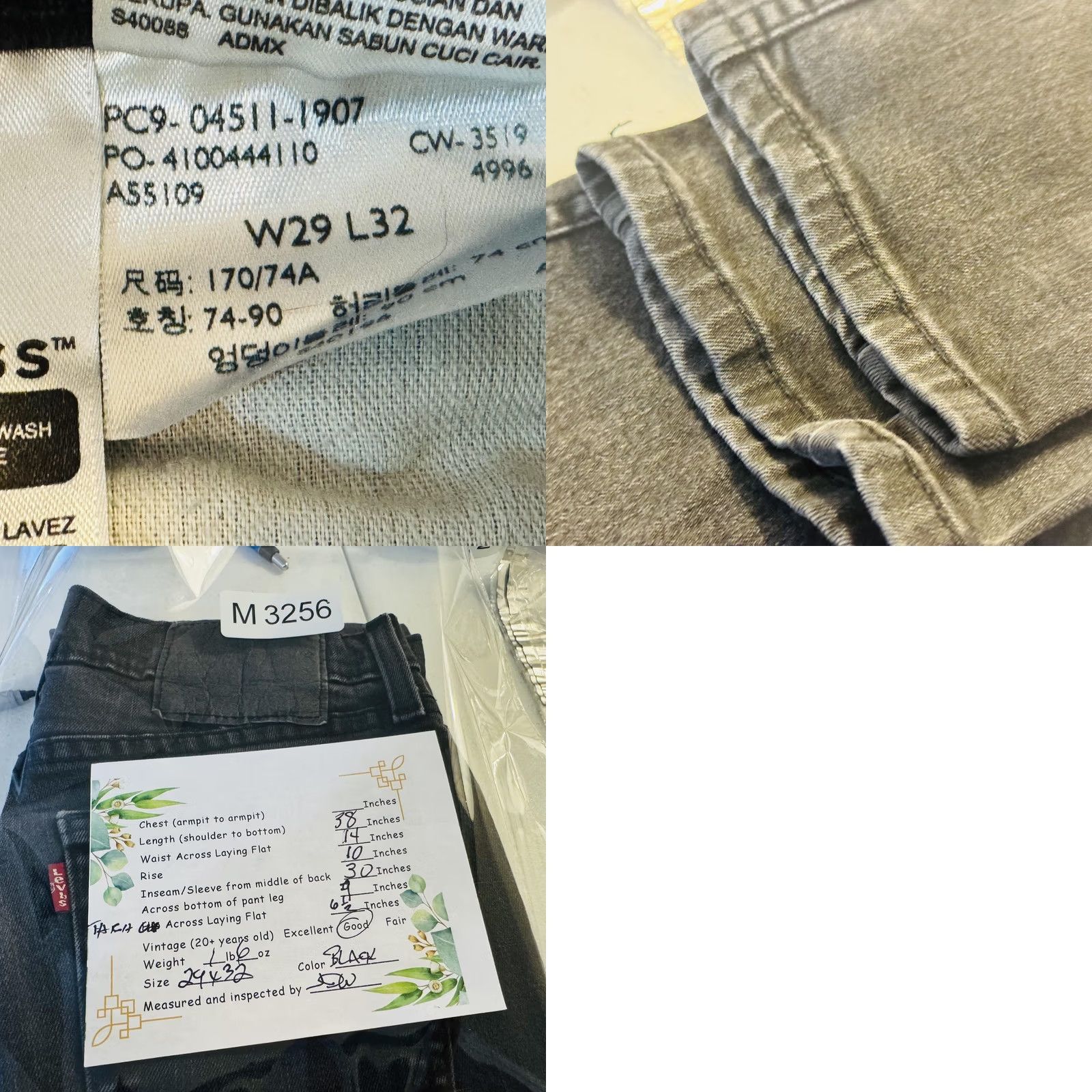 Levi's Levi's 511 Jeans Mens 29x32 Black Charcoal Wash Slim Skinny Zip Fly Denim Distressed Pockets 5-Pocket Size US 29 - 8 Thumbnail