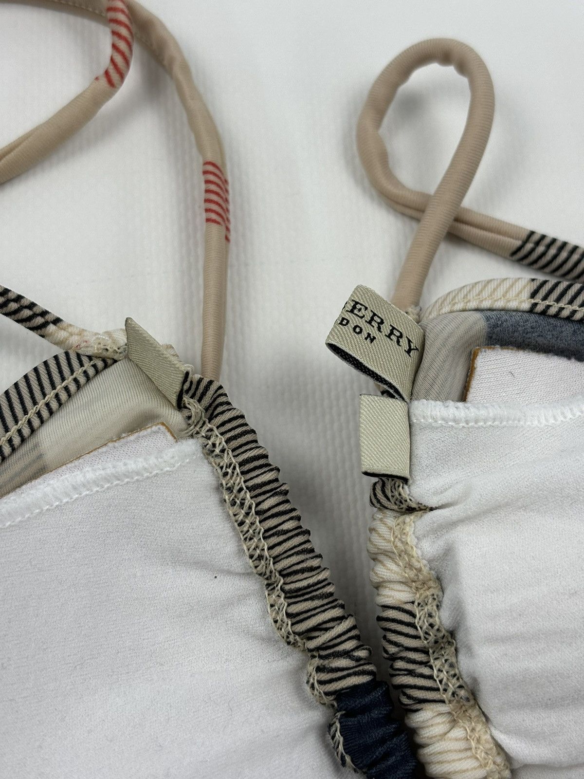 Burberry RARE Nova Check Swimsuit Stripe Trim Triangle Bikini Top Bra Size ONE SIZE - 15 Thumbnail
