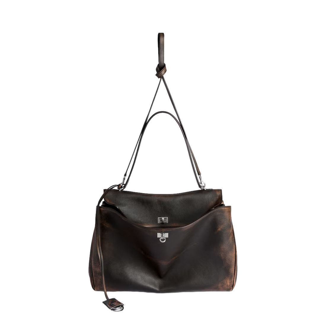 BALENCIAGA Rodeo Large $5600 Brown Leather Handbag New And A