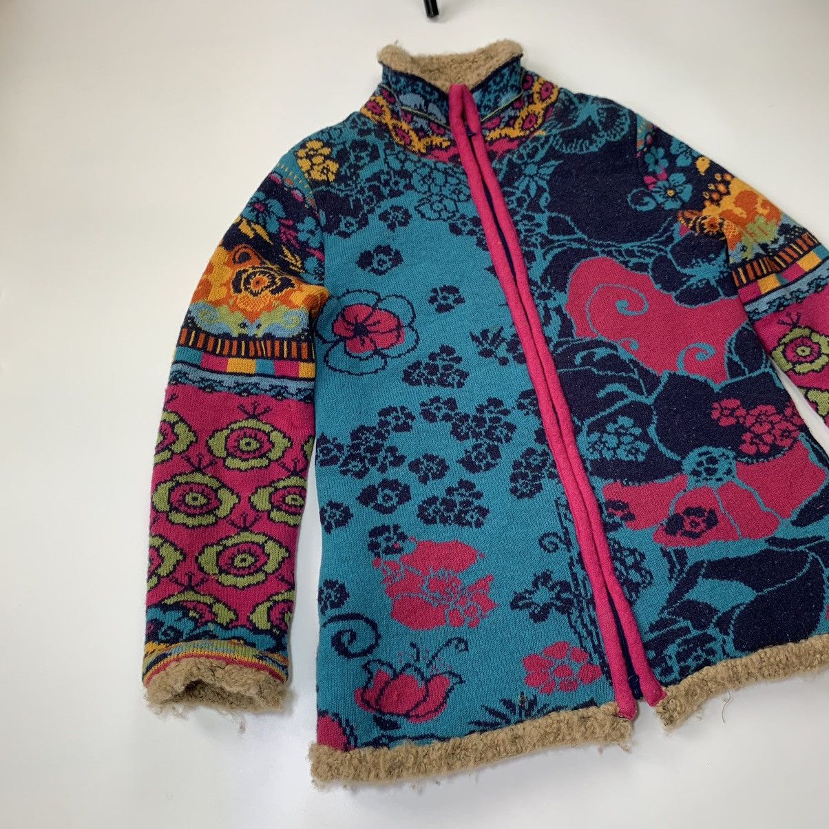 Other Ivko Vintage Wool/Alpaca Floral Full Zip Knit Cardigan Size L / US 10 / IT 46 - 2 Thumbnail