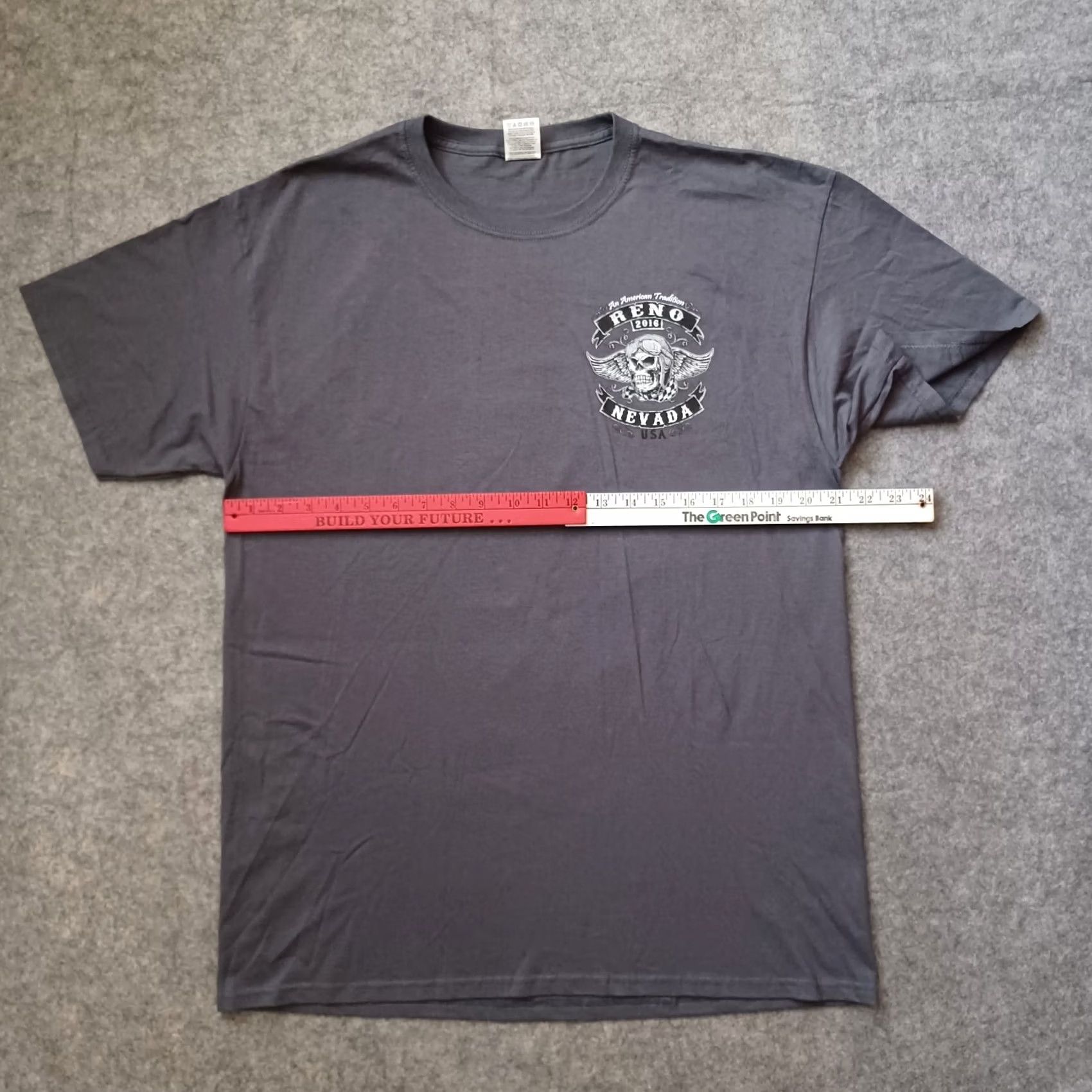 Fruit Of The Loom Reno Nevada Shirt Men L Gray Double Side Graphic Skull Wings Logo 2016 Fruit of the Loom T-Shirt Size US L / EU 52-54 / 3 - 5 Thumbnail