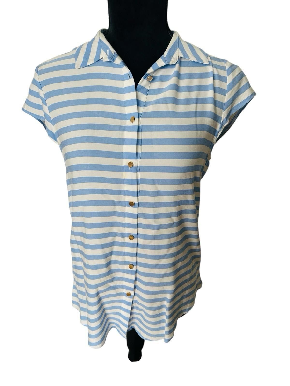 Designer FOREVER NEW Casual Shirt Top Striped Short Sleeve - Sz 10 Size XS / US 0-2 / IT 36-38 - 2 Thumbnail