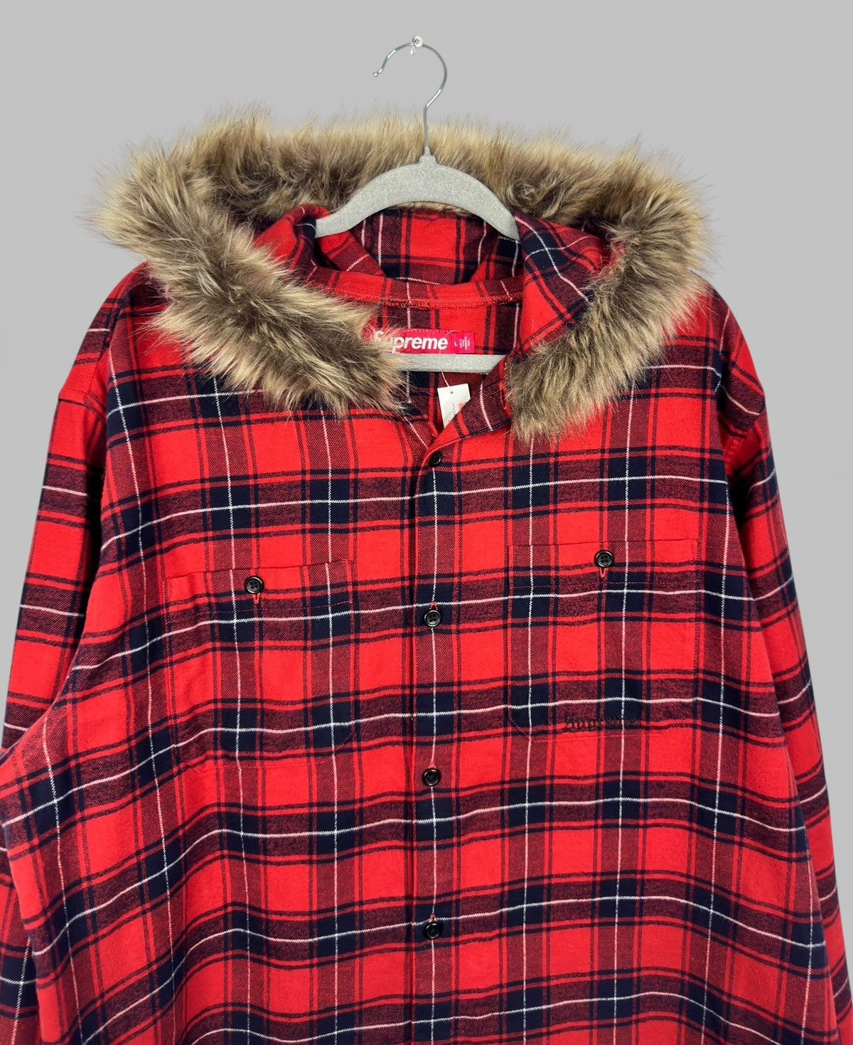 Supreme SUPREME PLAID CHECKED RED FUR HOOD LINED JACKET SIZE L NEW Size US L / EU 52-54 / 3 - 3 Thumbnail