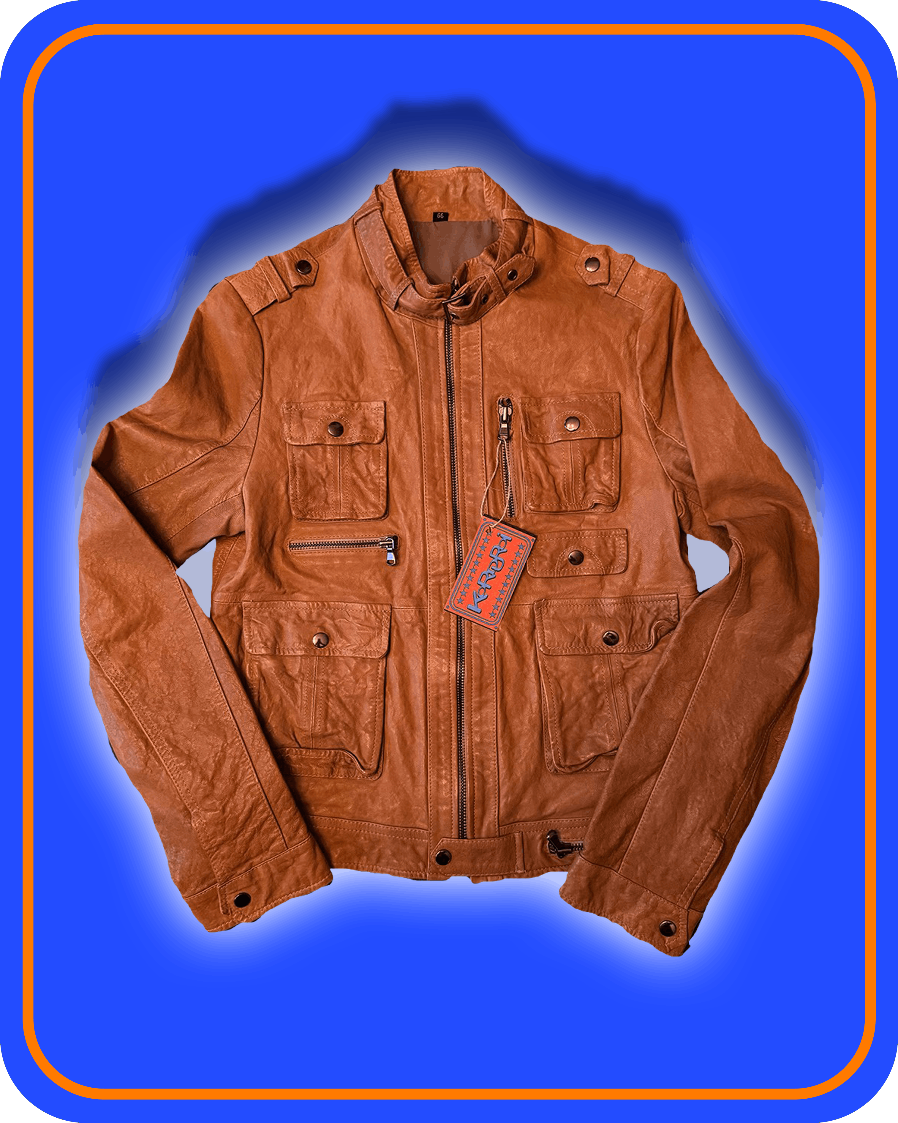 image of Japanese Vintage ~ Vintage Y2K Leather Cargo Jacket in Tan, Men's (Size Small)