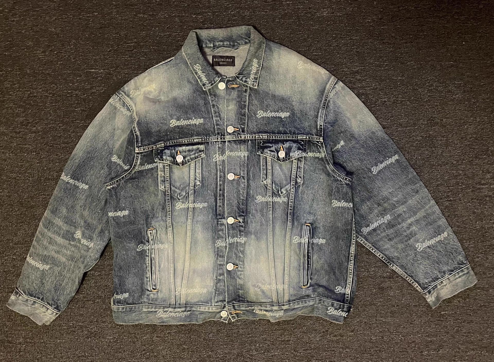 Balenciaga Blue Denim Jacket with Distressed Print, Size M Size US M / EU 48-50 / 2 - 1 Thumbnail