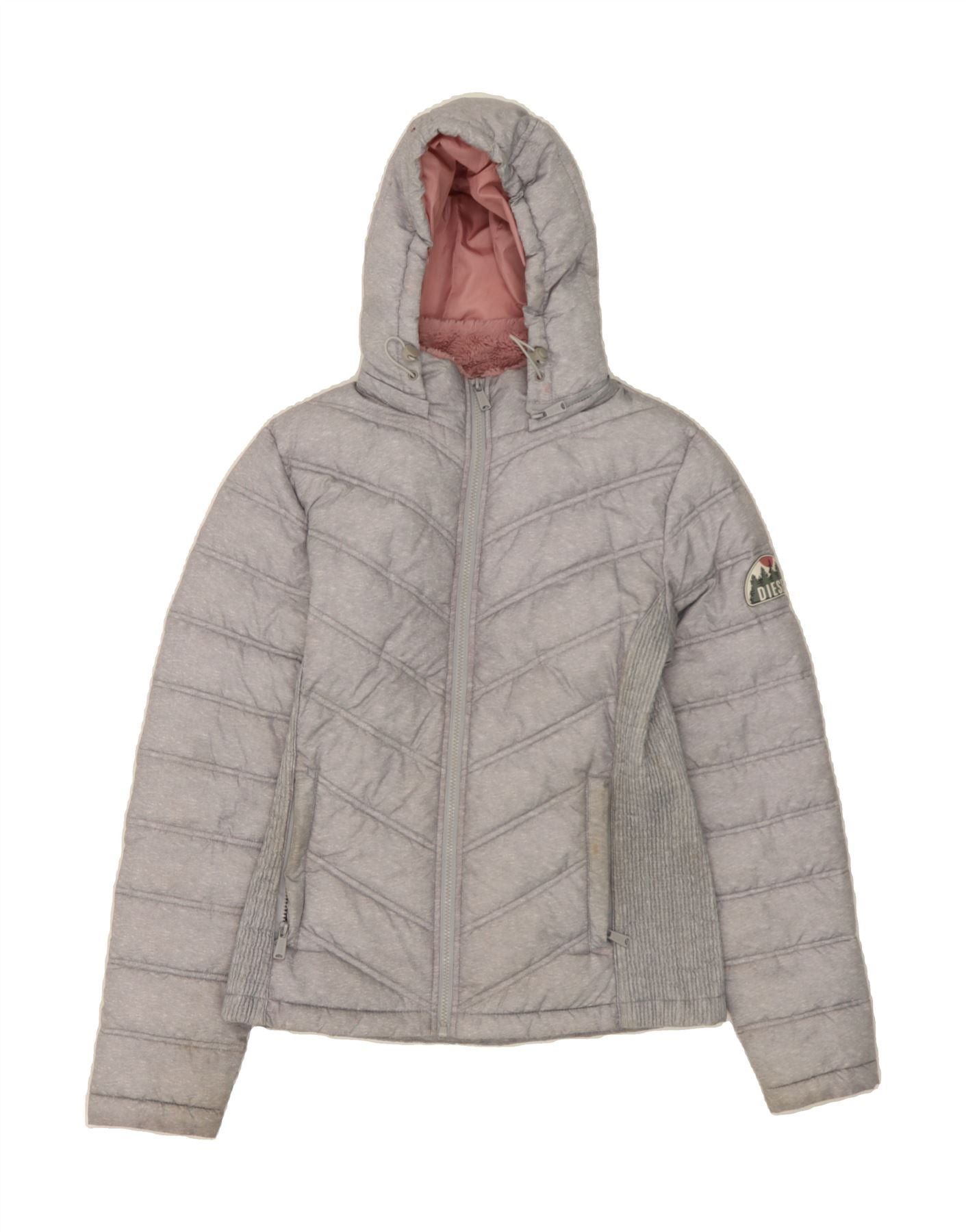 Diesel Womens Hooded Padded Jacket UK 14 Large Grey Polyester Size L / US 10 / IT 46 - 1 Thumbnail