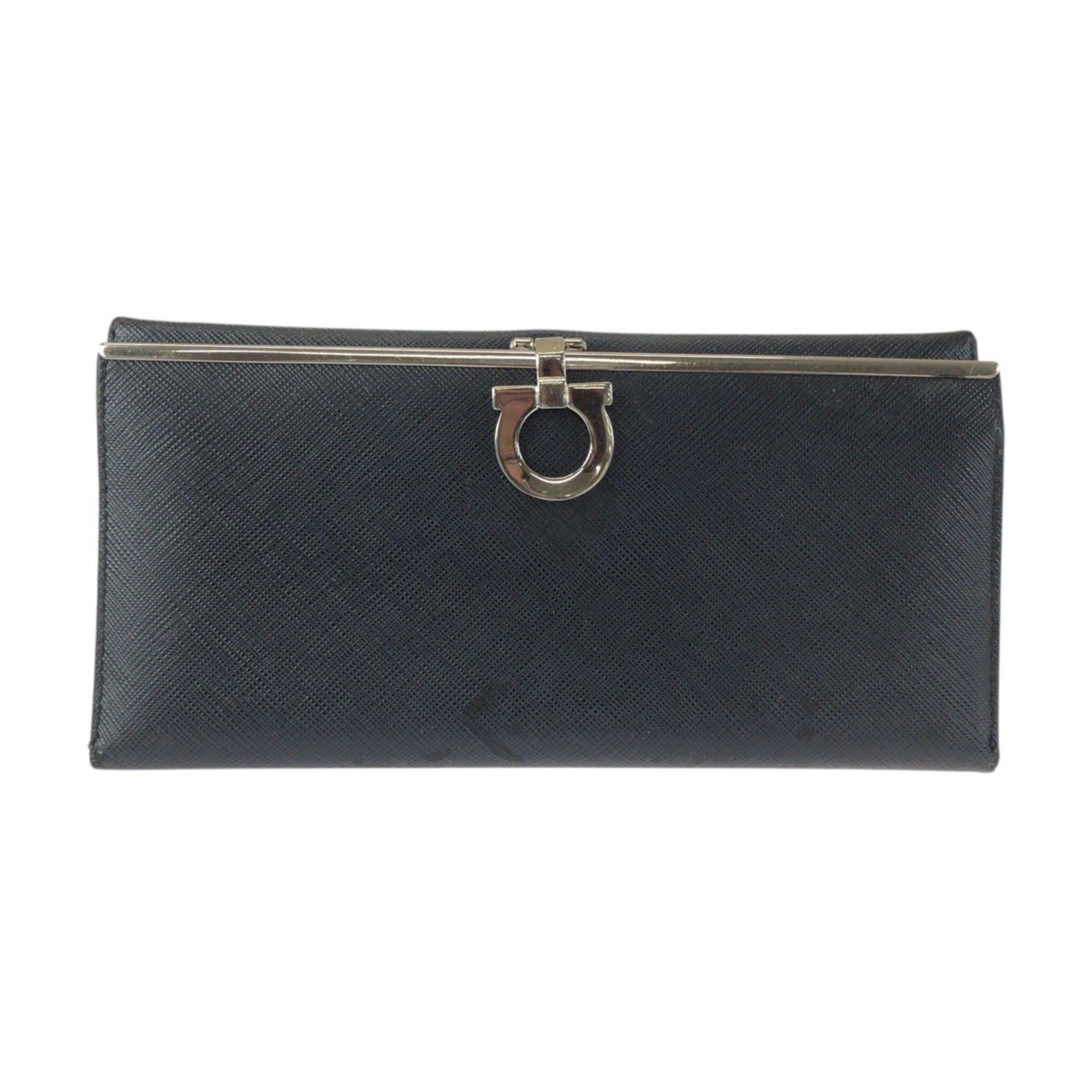 Salvatore Ferragamo Salvatore Ferragamo Gancini Black Leather Long Wallet with Silver Hardware (1K22-264433) for Women Size ONE SIZE - 1 Thumbnail