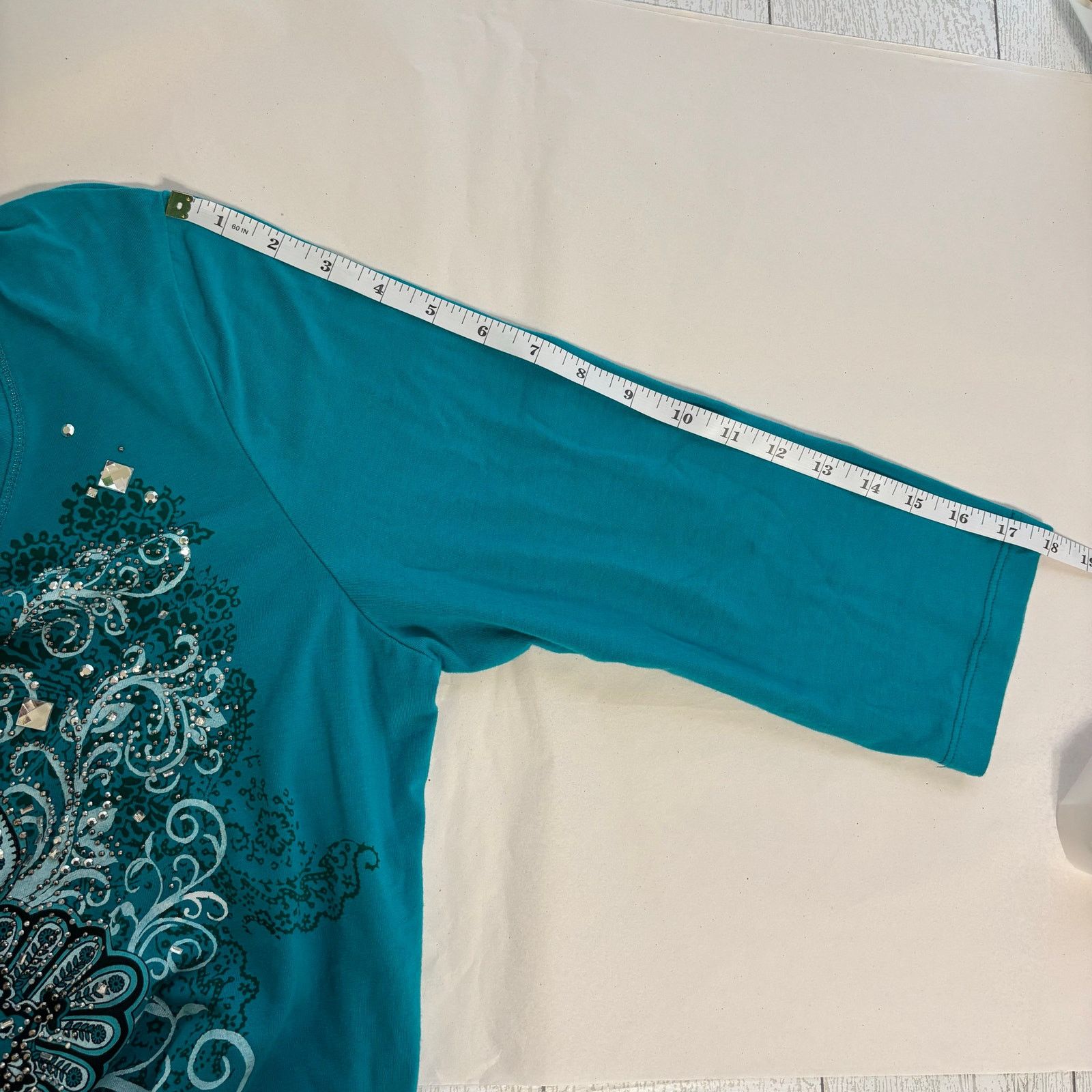 Other Onque Casuals Turquoise Embellished Top XL 3/4 Sleeve Size XL / US 12-14 / IT 48-50 - 7 Thumbnail
