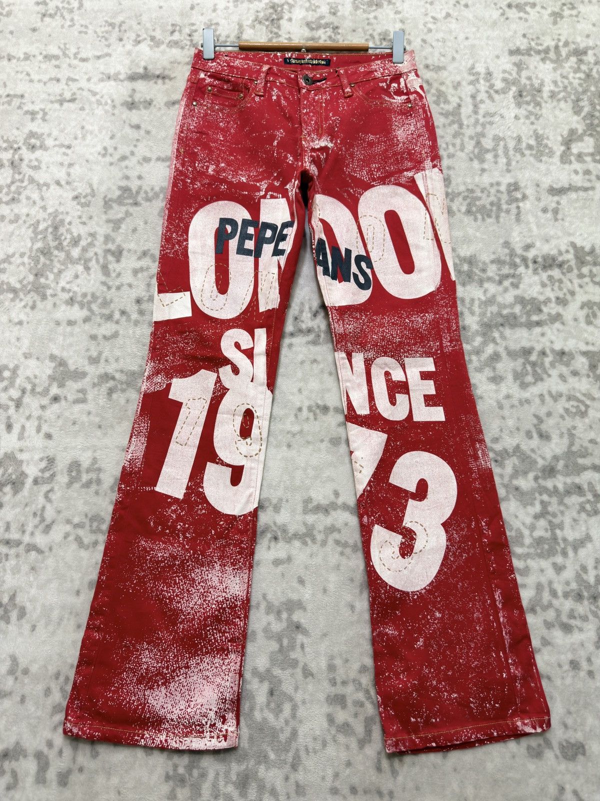 If Six Was Nine Pepe Jeans London Y2K Flare Pant Distressed Red Wash Size US 26 / EU 42 - 1 Thumbnail