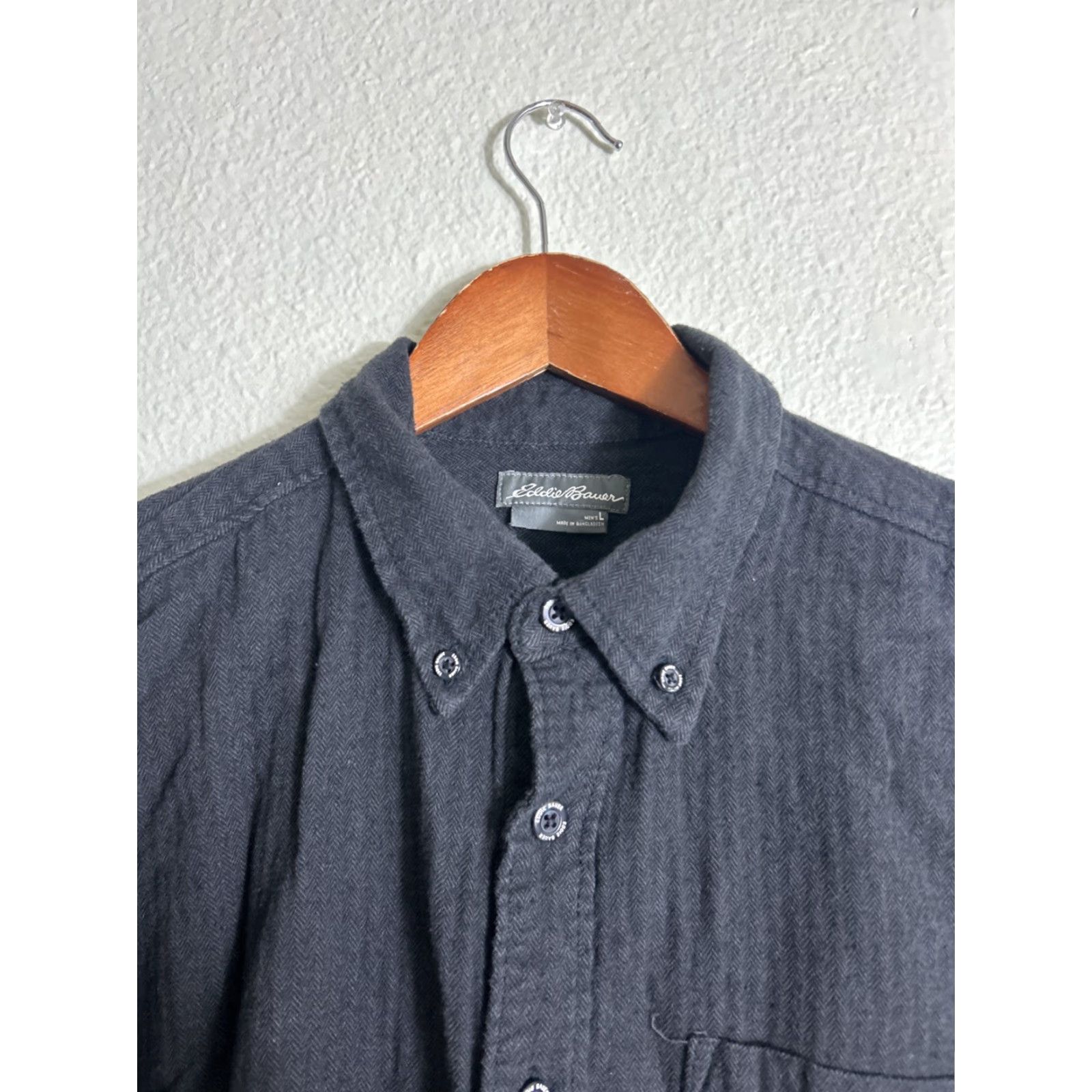 Eddie Bauer VINTAGE Eddie Bauer Mens Large Long Sleeve Button-Down Shirt Charcoal Houndstooth Cotton Size US L / EU 52-54 / 3 - 3 Thumbnail