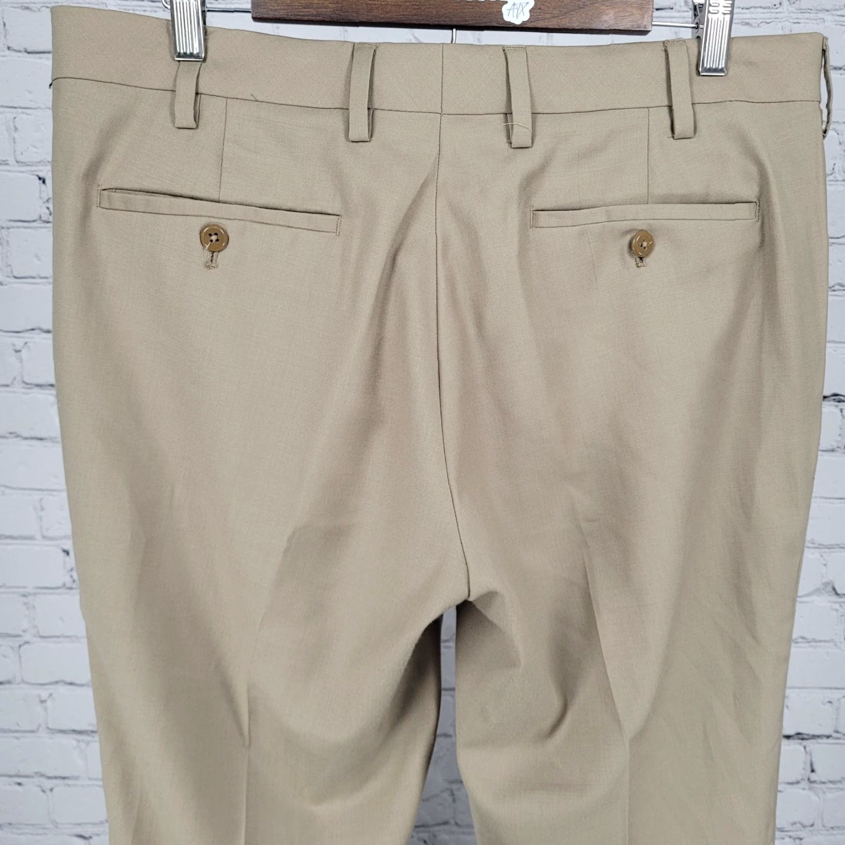 Vintage Louis Raphael Luxe Tan Wool Blend Stretch Slim Fit Flat Front Pants 35x30 Men Size US 35 - 7 Thumbnail