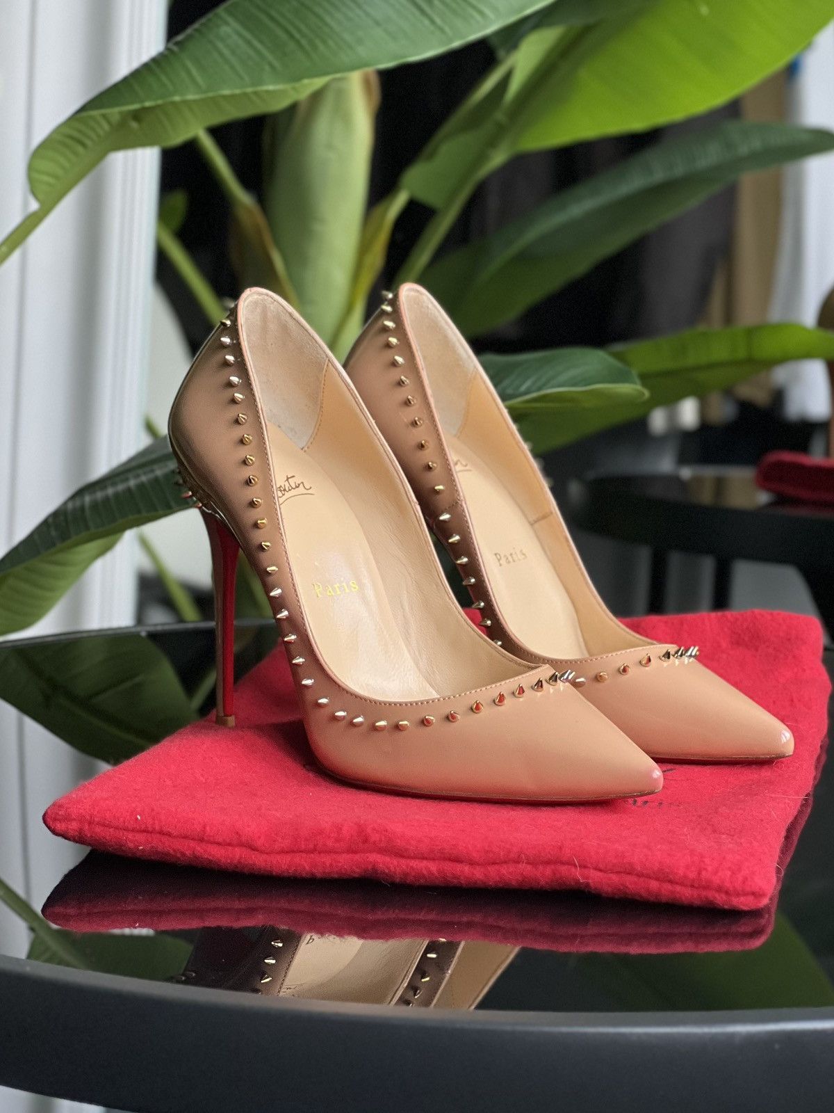 Christian Louboutin Christian Louboutin Nude Patent Spiked Heels Size 37 Size US 7 / IT 37 - 3 Thumbnail