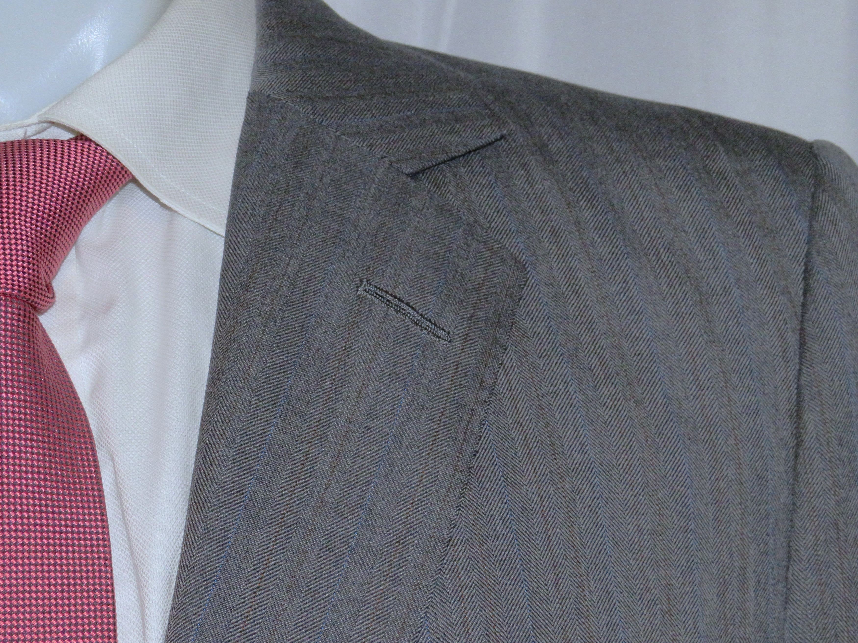 Henry Poole Savile Row Bespoke Gray Herringbone Two Button Blazer 44R Size 44R - 5 Thumbnail