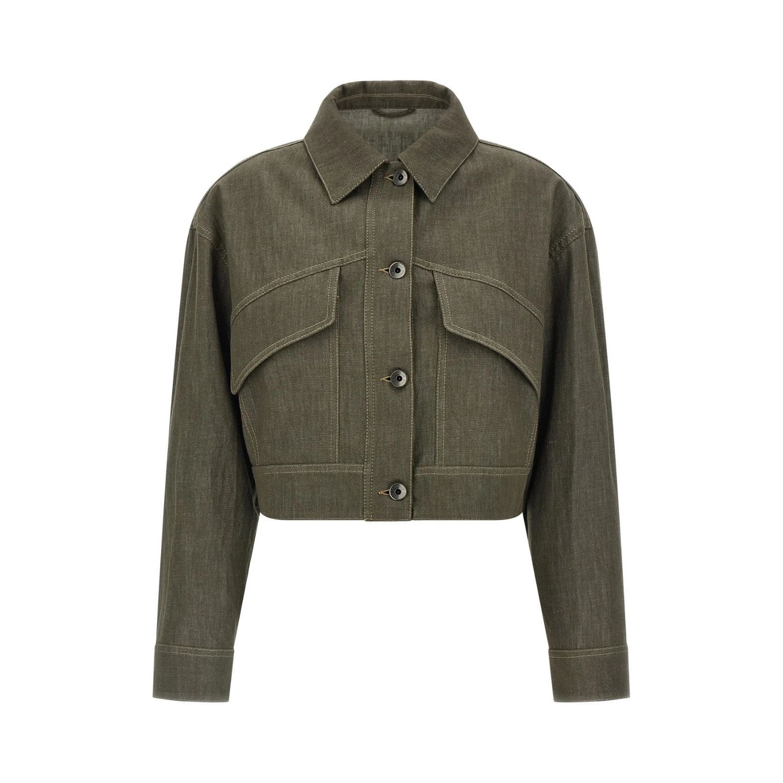 Brunello Cucinelli BRUNELLO CUCINELLI $3900 Olive Cotton denim-effect Jacket Ne Size XS / US 0-2 / IT 36-38 - 1 Thumbnail