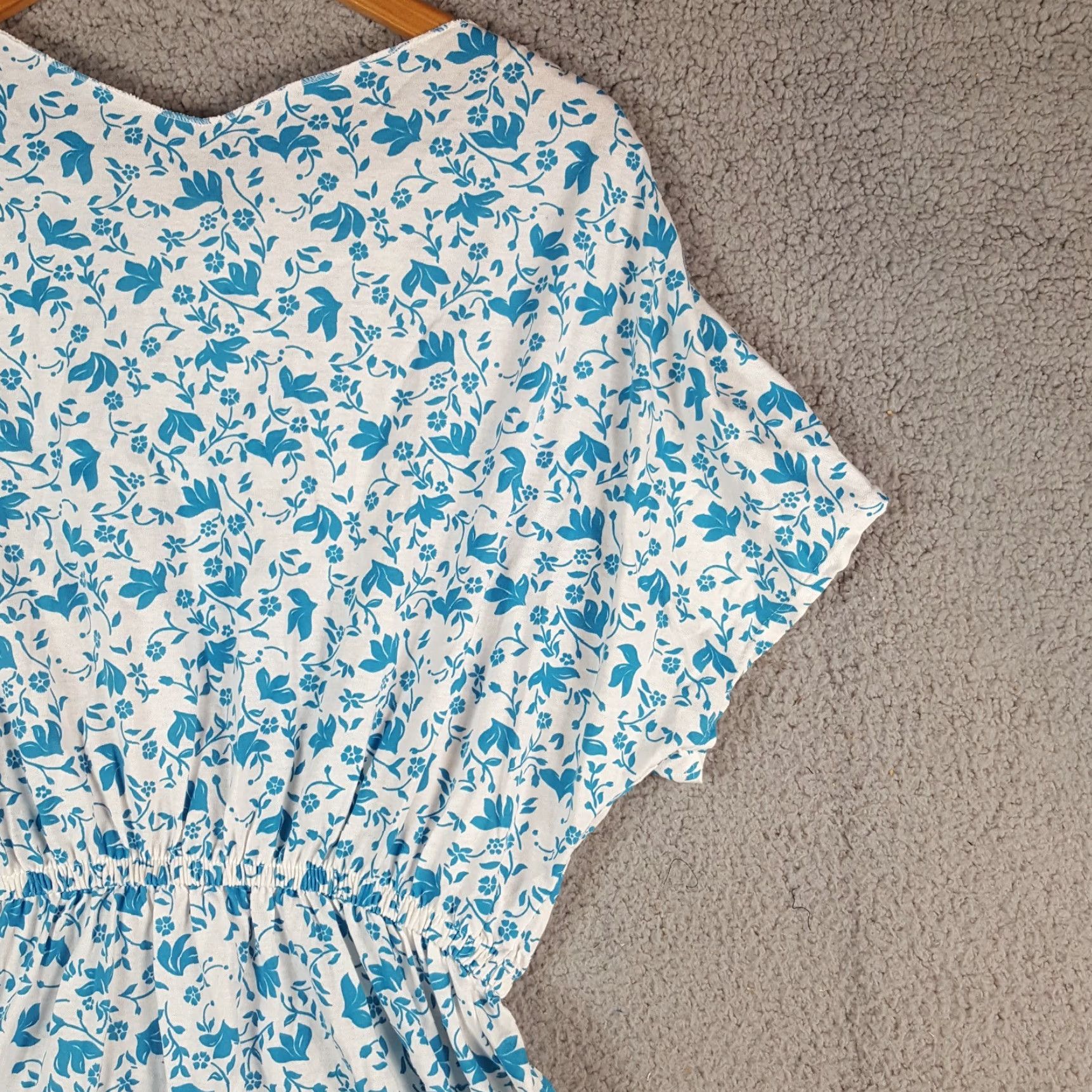 Vintage VINTAGE 80s Blue Flowers Floral Print Short Sleeve Mini Sun Dress Summer L Women MMG Casual Party/Cocktail Travel Size 36" / US 14 / IT 50 - 3 Thumbnail