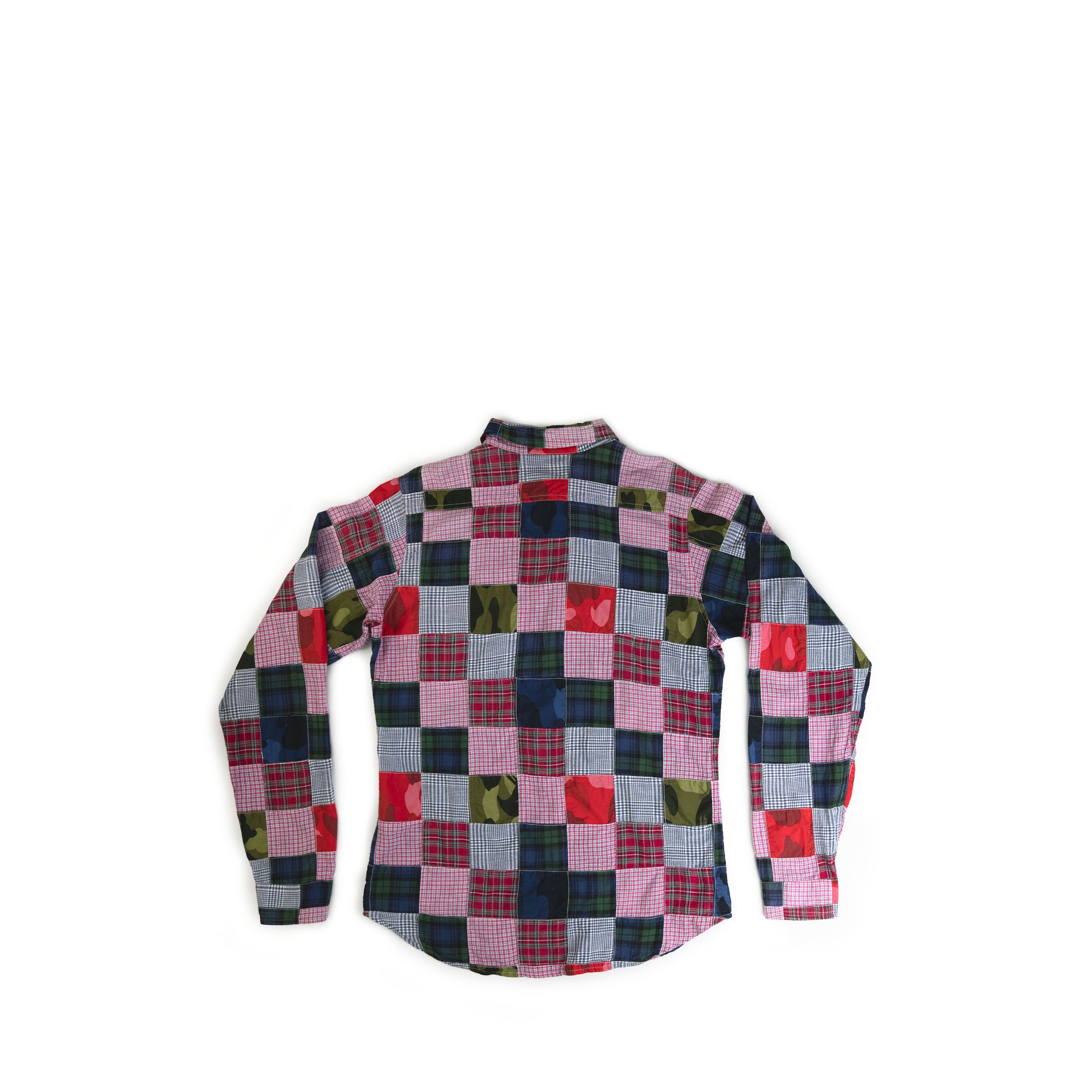 Bape × Nigo Vintage 1990's Bape Camo Plaid Patchwork Button Up Shirt Size US L / EU 52-54 / 3 - 2 Thumbnail