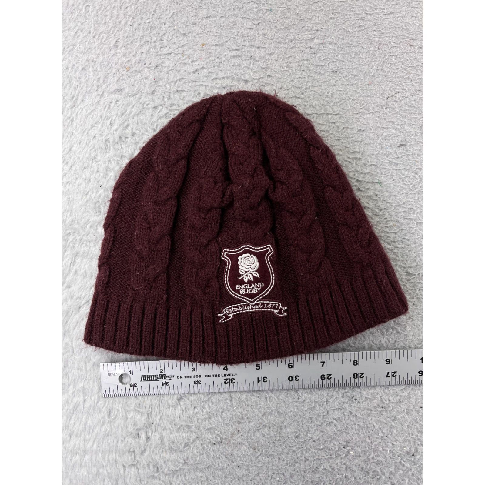 Vintage England Rugby RFU Beanie Adult One Size Burgundy Knit Acrylic Ski Est 1871 Size ONE SIZE - 3 Thumbnail