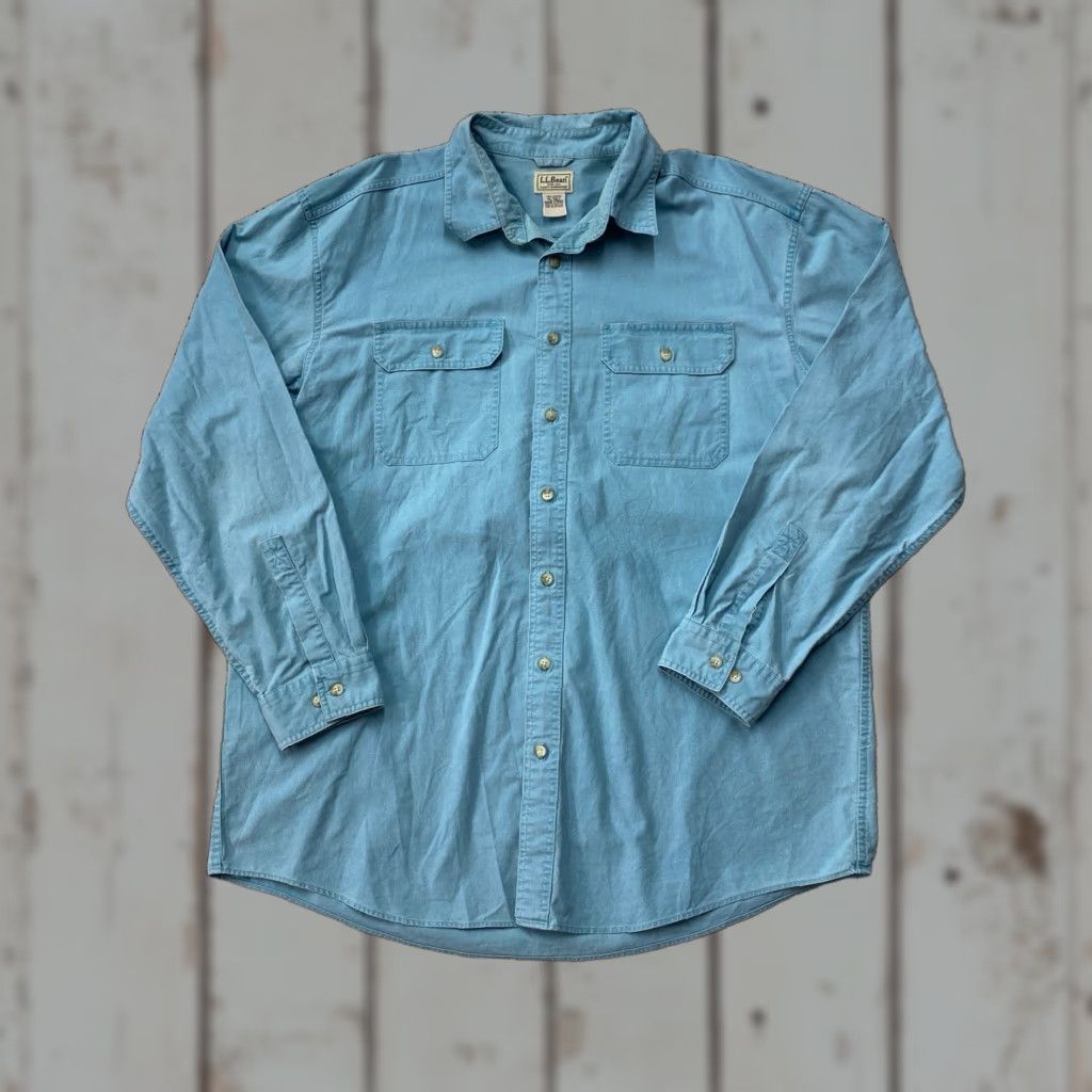 Vintage VINTAGE LL Bean Shirt XL Tall Men’s 90s Button-Up Long Sleeve Green Cotton Knit with Pockets Size US XL / EU 56 / 4 - 1 Thumbnail