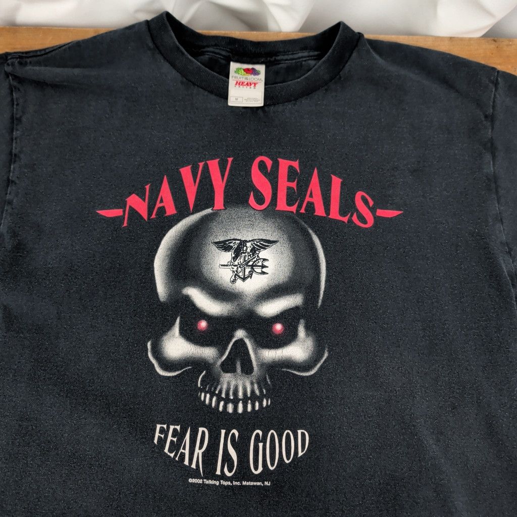 Fruit Of The Loom × Vintage Vintage Navy SEALs Fear is Good Black Skull T-Shirt Medium Size US M / EU 48-50 / 2 - 1 Thumbnail