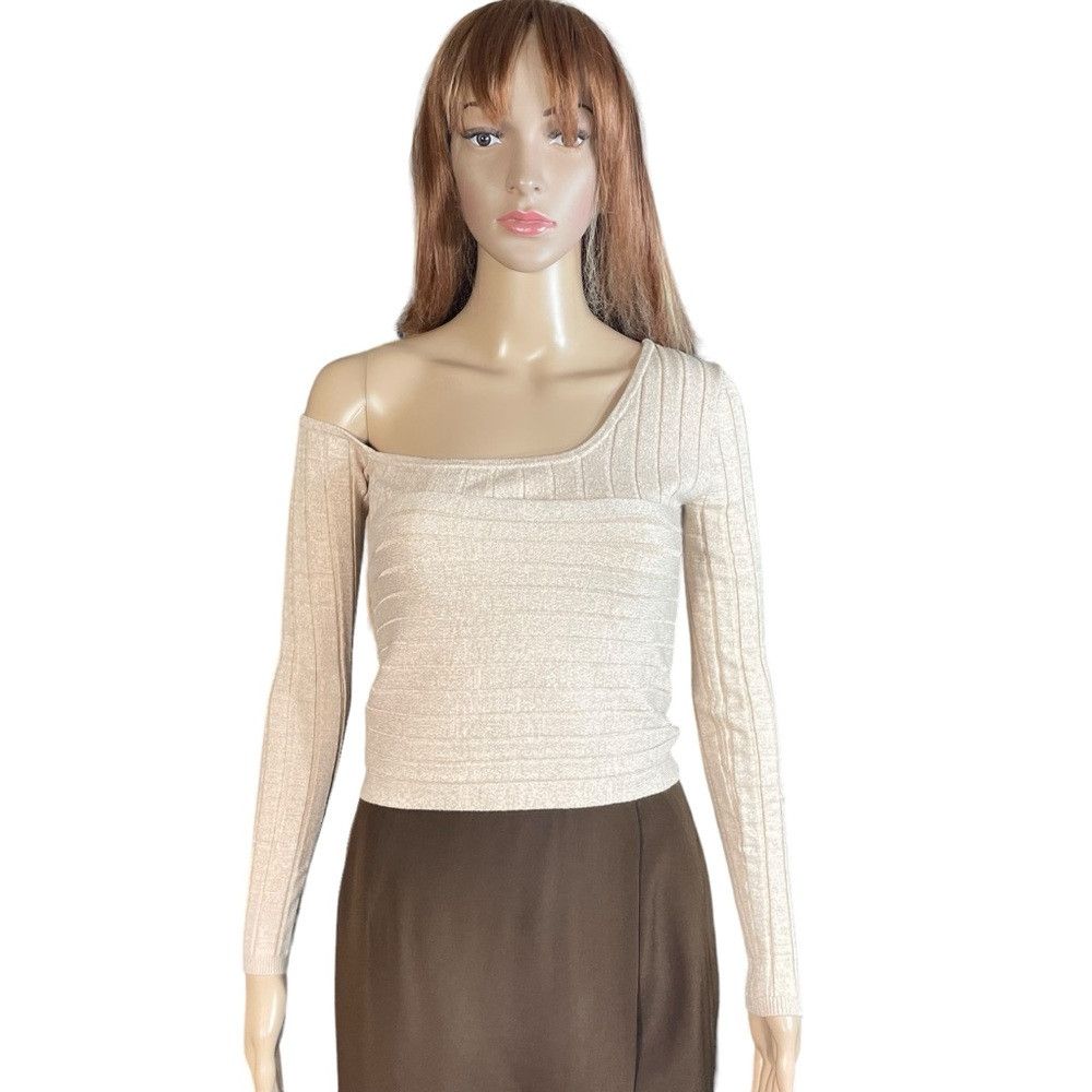 Ronny Kobo Ronny Kobo Rosette One-Shoulder Knit Oatmeal Top Size XS Size XS / US 0-2 / IT 36-38 - 3 Thumbnail