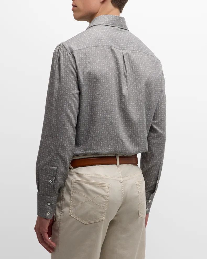 Brunello Cucinelli o1mtch0225 Geometric Print Cotton Sport Shirt in Grey Size US S / EU 44-46 / 1 - 2 Thumbnail