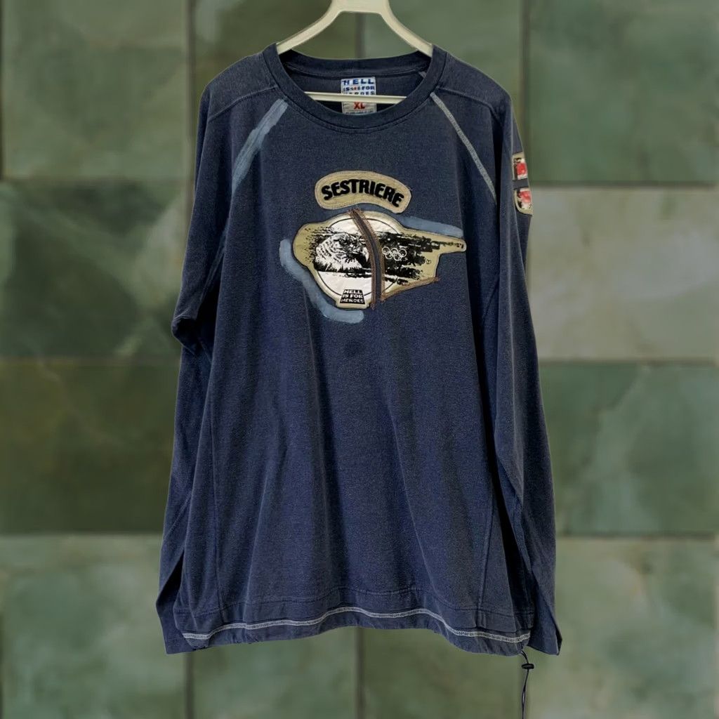 Vintage Vtg Hell Is For Heroes Sestriere Long Sleeve Shirt Italy Riccardo Fiume XL Blue Mens T-Shirt 90s Event Size US XL / EU 56 / 4 - 1 Thumbnail