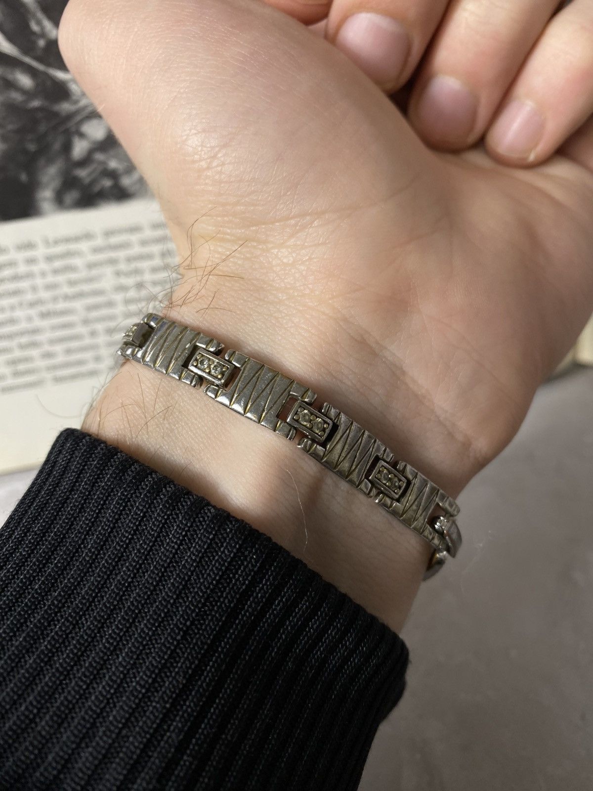 Japanese Brand Vintage Metal Bangle Bracelet with Crystals, Geometric Style Size ONE SIZE - 2 Thumbnail