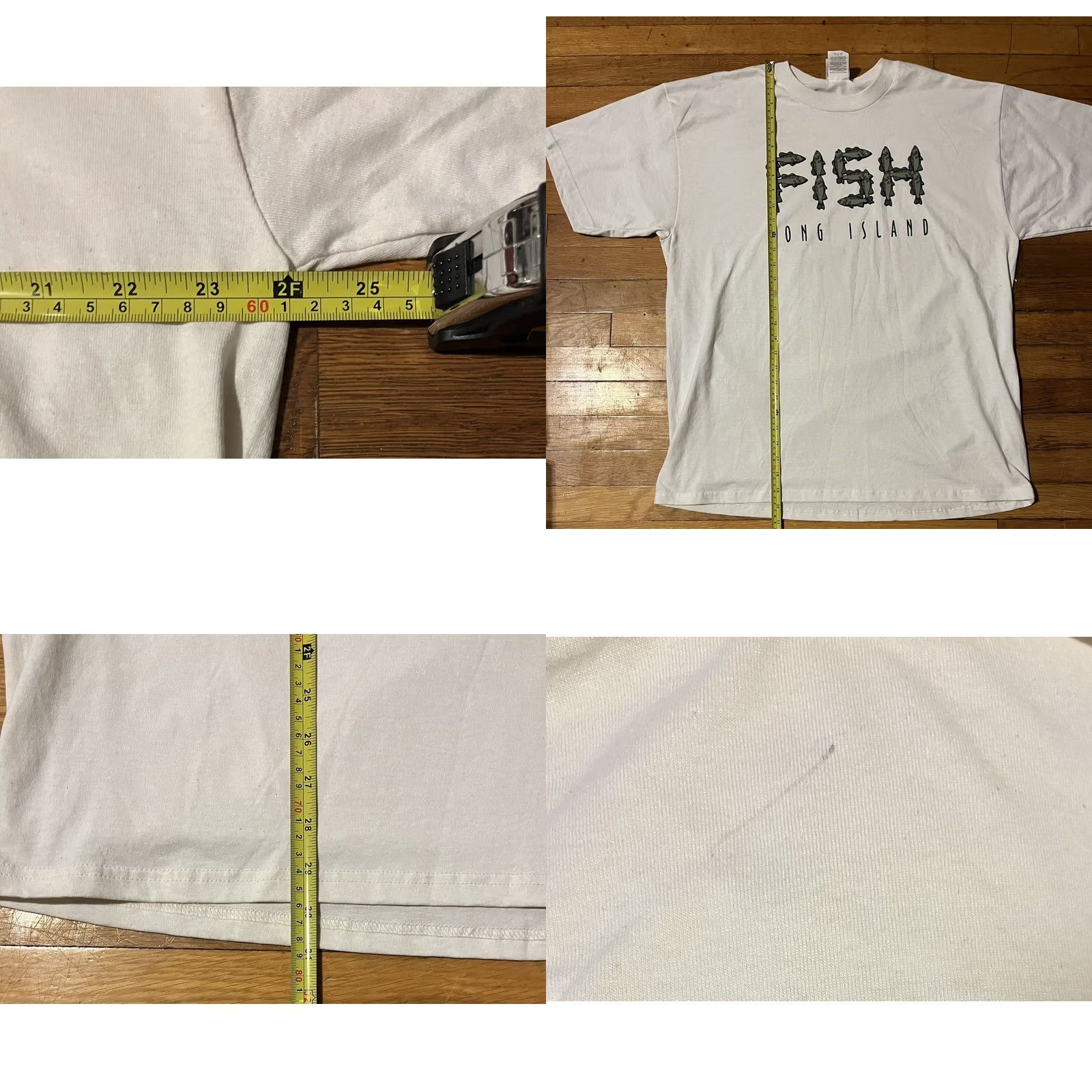 Jerzees VINTAGE Fish Long Island Shirt Mens Extra Large White Grey 90s Graphic Print Size US XL / EU 56 / 4 - 8 Thumbnail