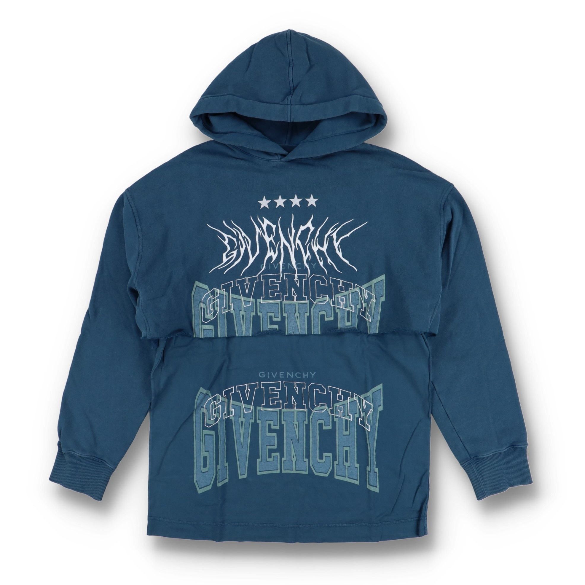 Givenchy Blue Embroidered Multi Logo Oversized Layered Hoodie Size US M / EU 48-50 / 2 - 1 Thumbnail