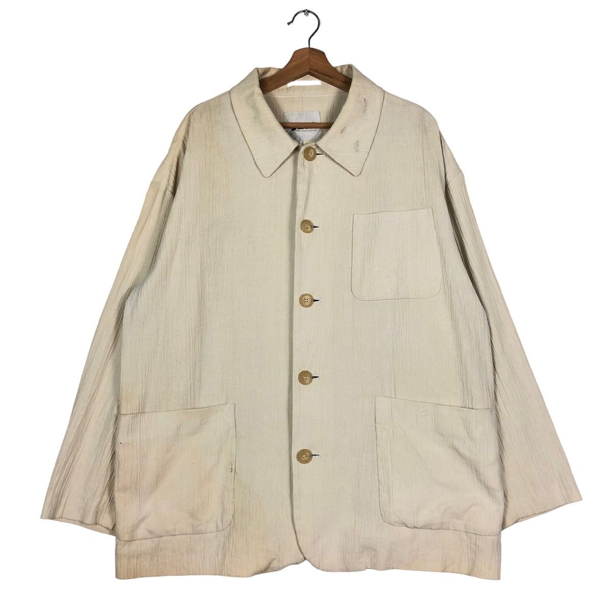 Issey Miyake 🔥Vintage Pleated Button Jacket Work Oversized Jun Men Japan Size US L / EU 52-54 / 3 - 1 Thumbnail