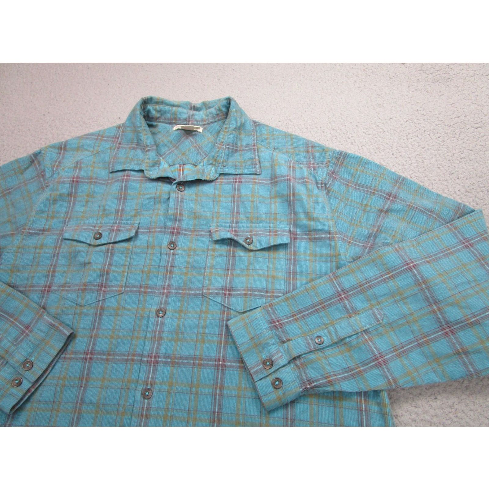 Carbon2Cobalt Carbon2Cobalt Button-Up Shirt Mens Large Blue Plaid Corduroy Western with Pockets Size US L / EU 52-54 / 3 - 2 Thumbnail
